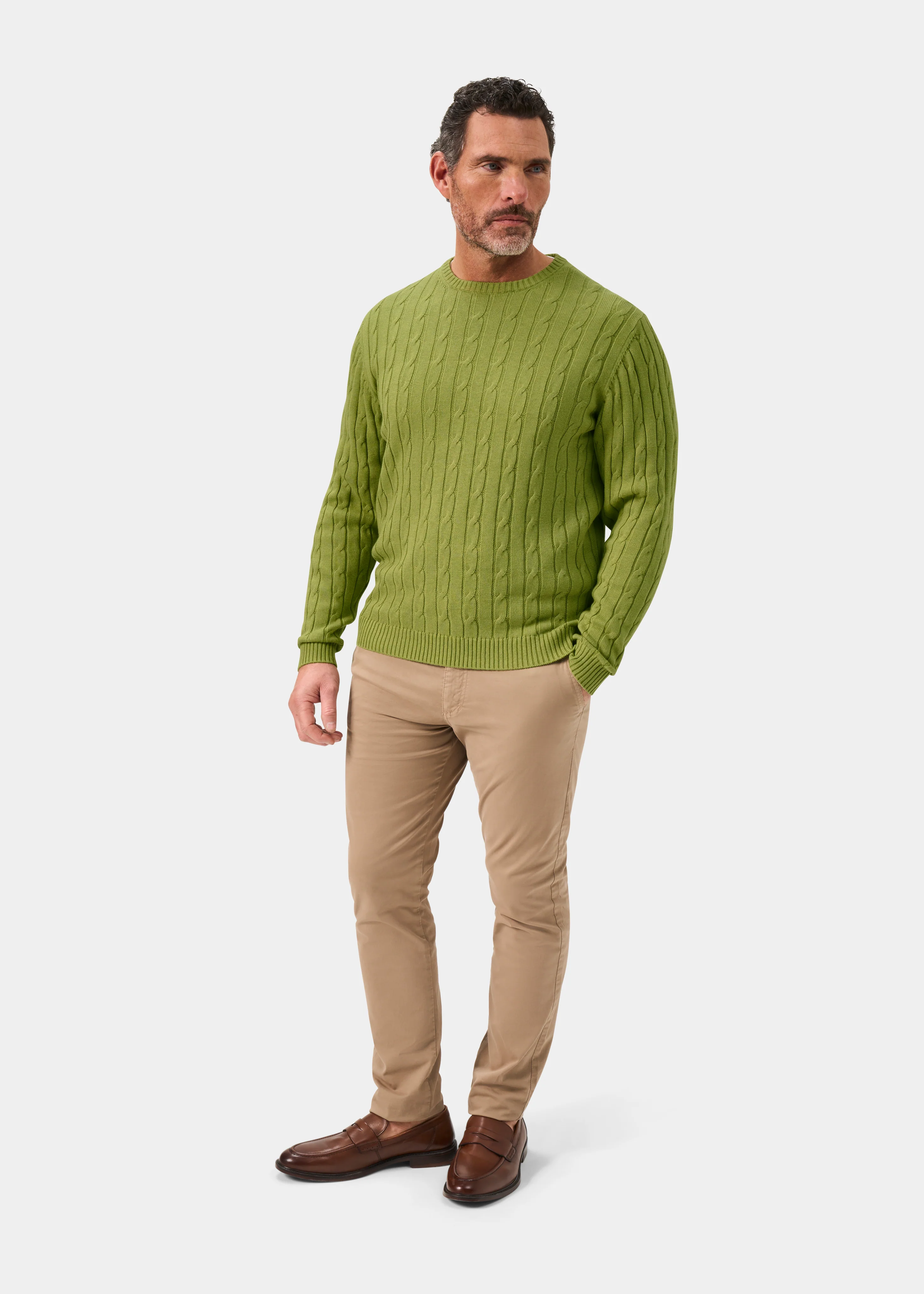 Honley Cotton Cashmere Cable Knit Jumper In Lichen - Image 3
