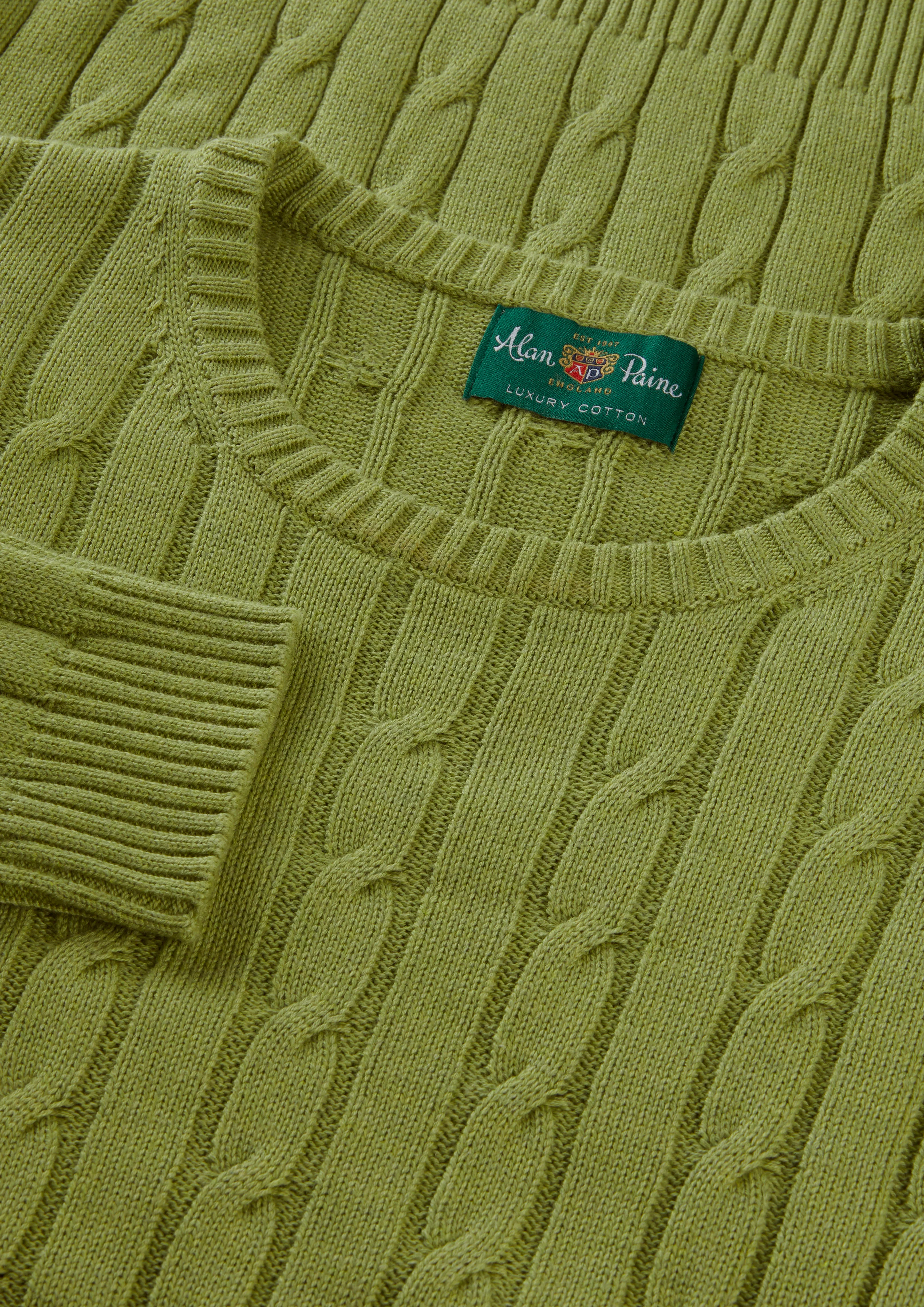 Honley Cotton Cashmere Cable Knit Jumper In Lichen - Image 4