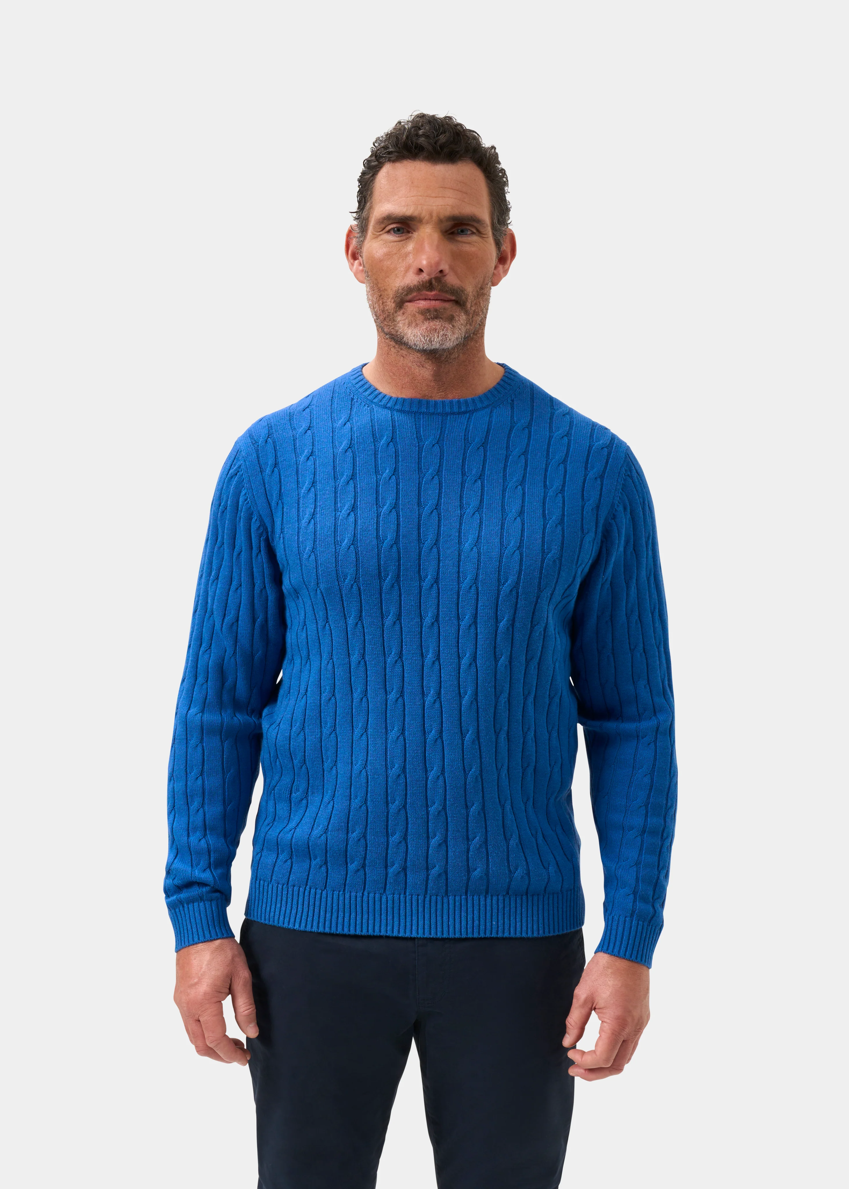 Honley Cotton Cashmere Cable Knit Jumper In Regatta - Image 5