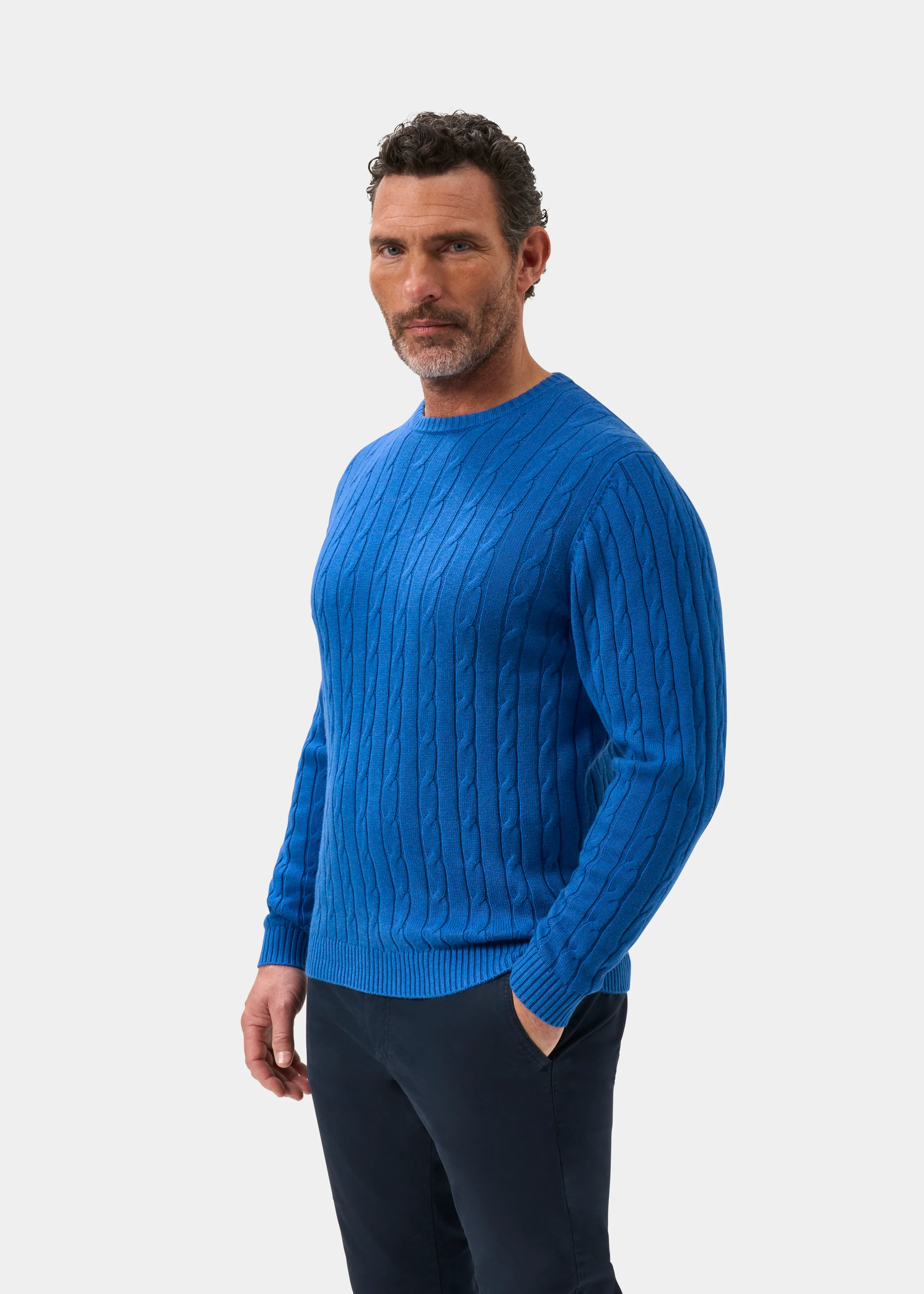 Honley Cotton Cashmere Cable Knit Jumper In Regatta - Image 6