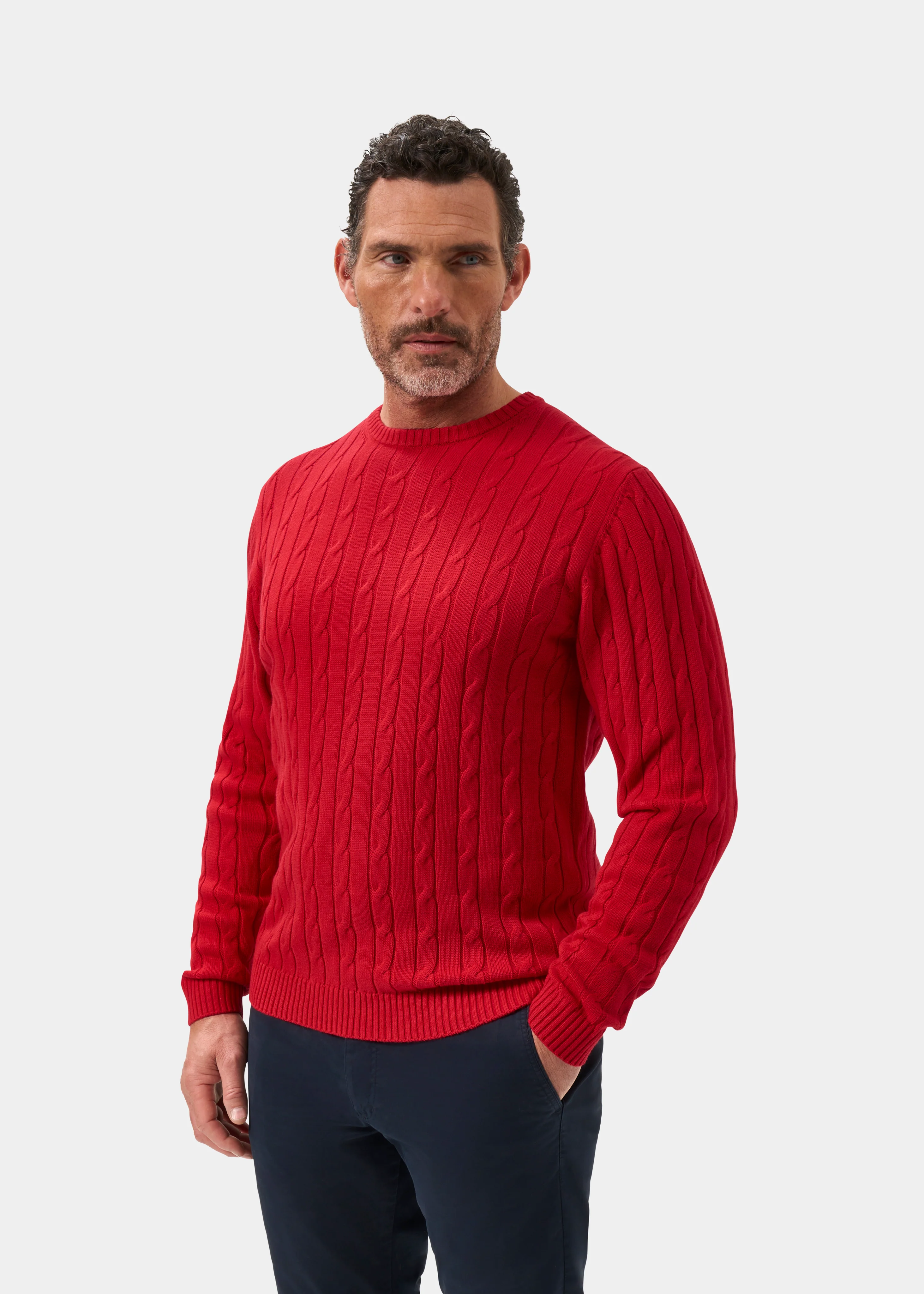 Honley Cotton Cashmere Cable Knit Jumper In Rosso - Image 6