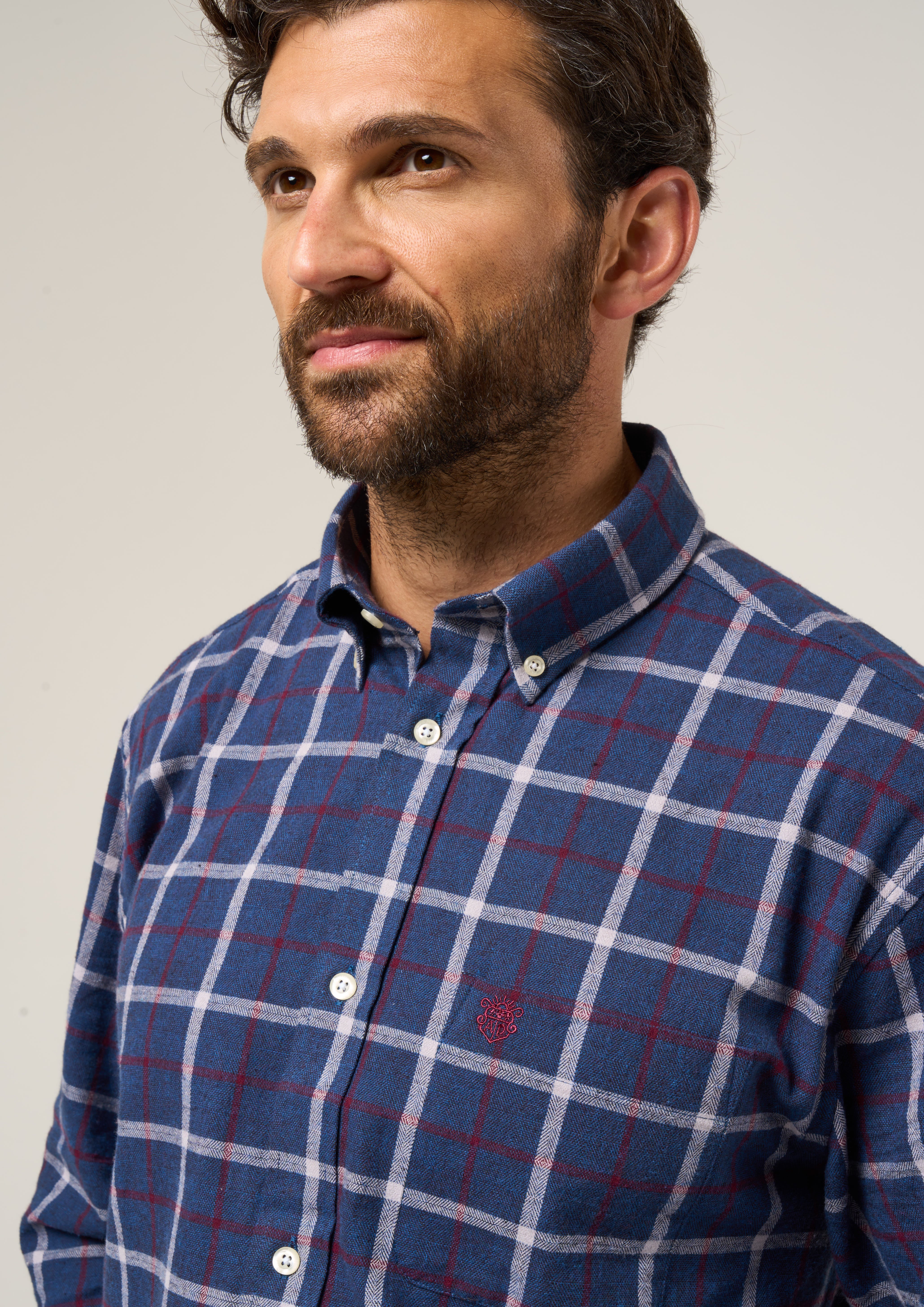 Ilkley Flannel Check Shirt In Blue - Shooting Fit - Image 3
