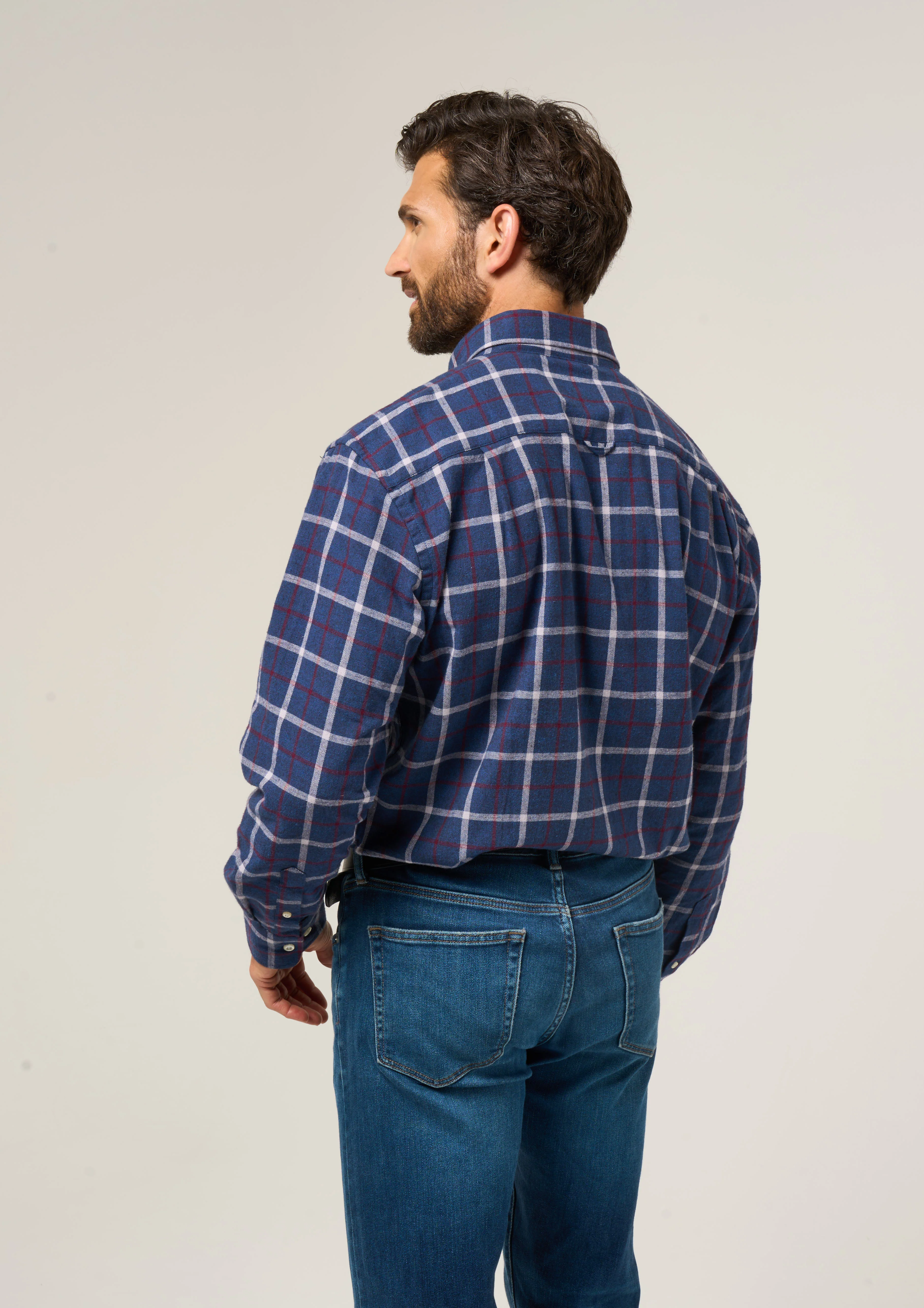 Ilkley Flannel Check Shirt In Blue - Shooting Fit - Image 4