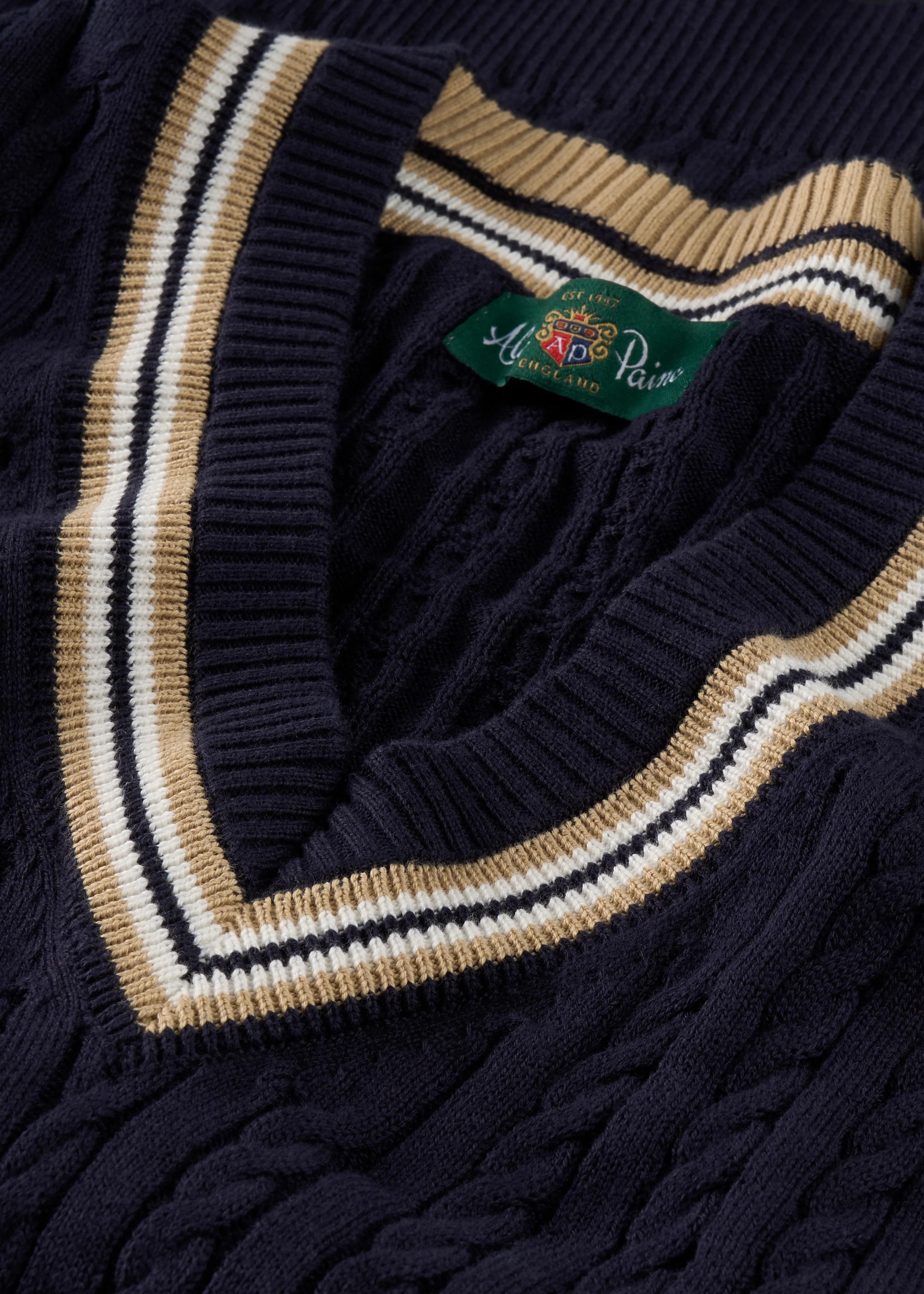 Ladies Cable Knit Cricket Jumper In Dark Navy - Image 3