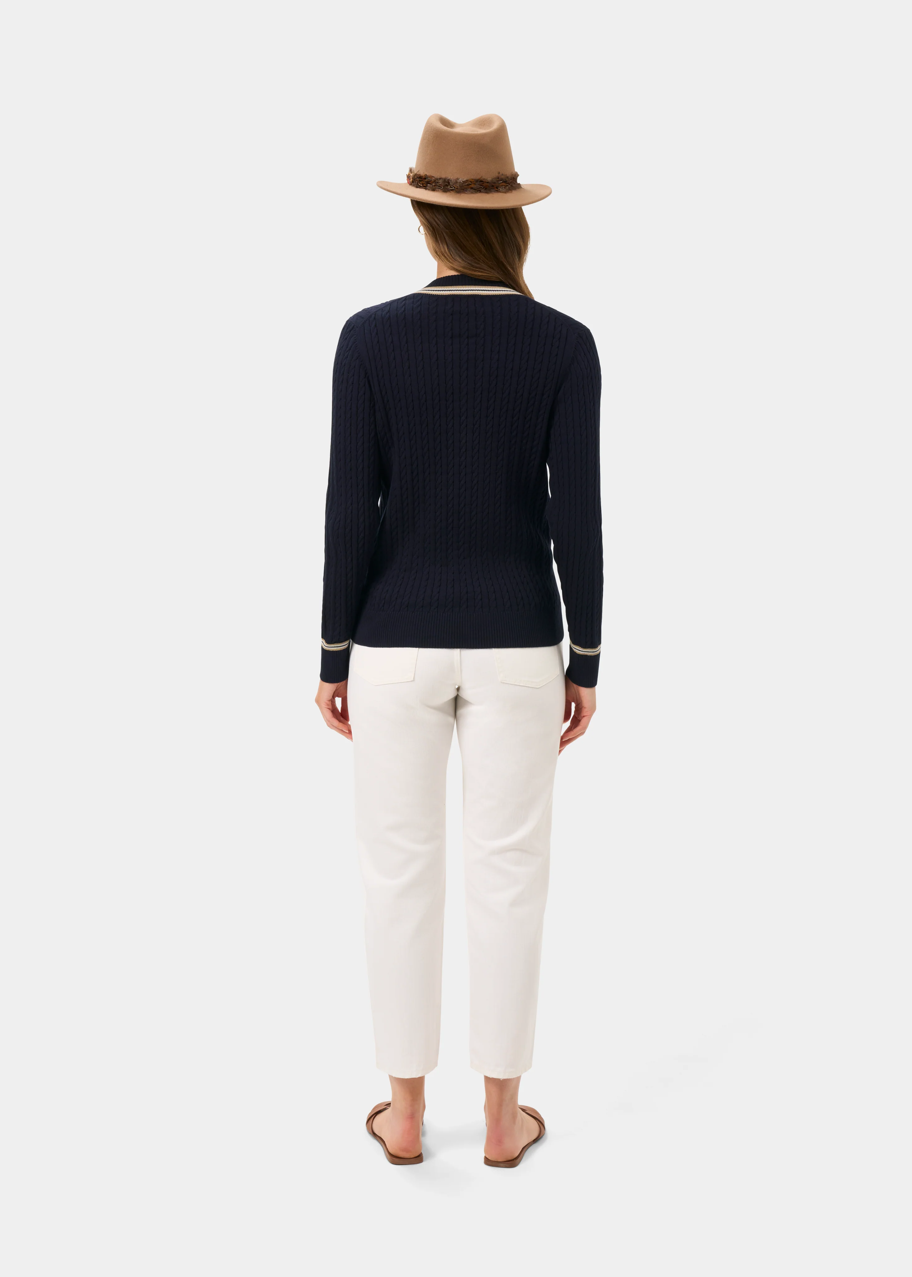 Ladies Cable Knit Cricket Jumper In Dark Navy - Image 7