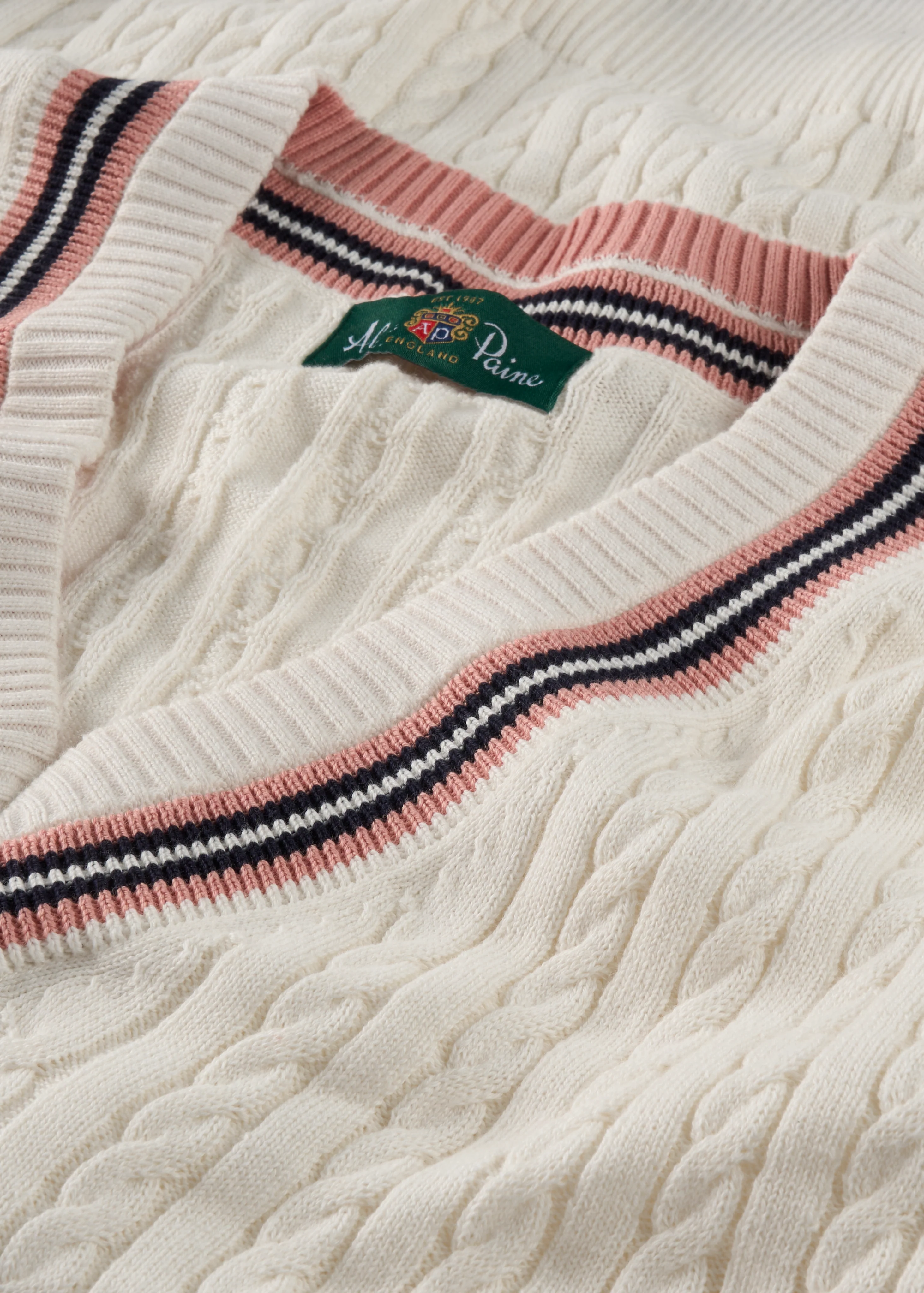 Ladies Cable Knit Cricket Jumper In Ecru - Image 3