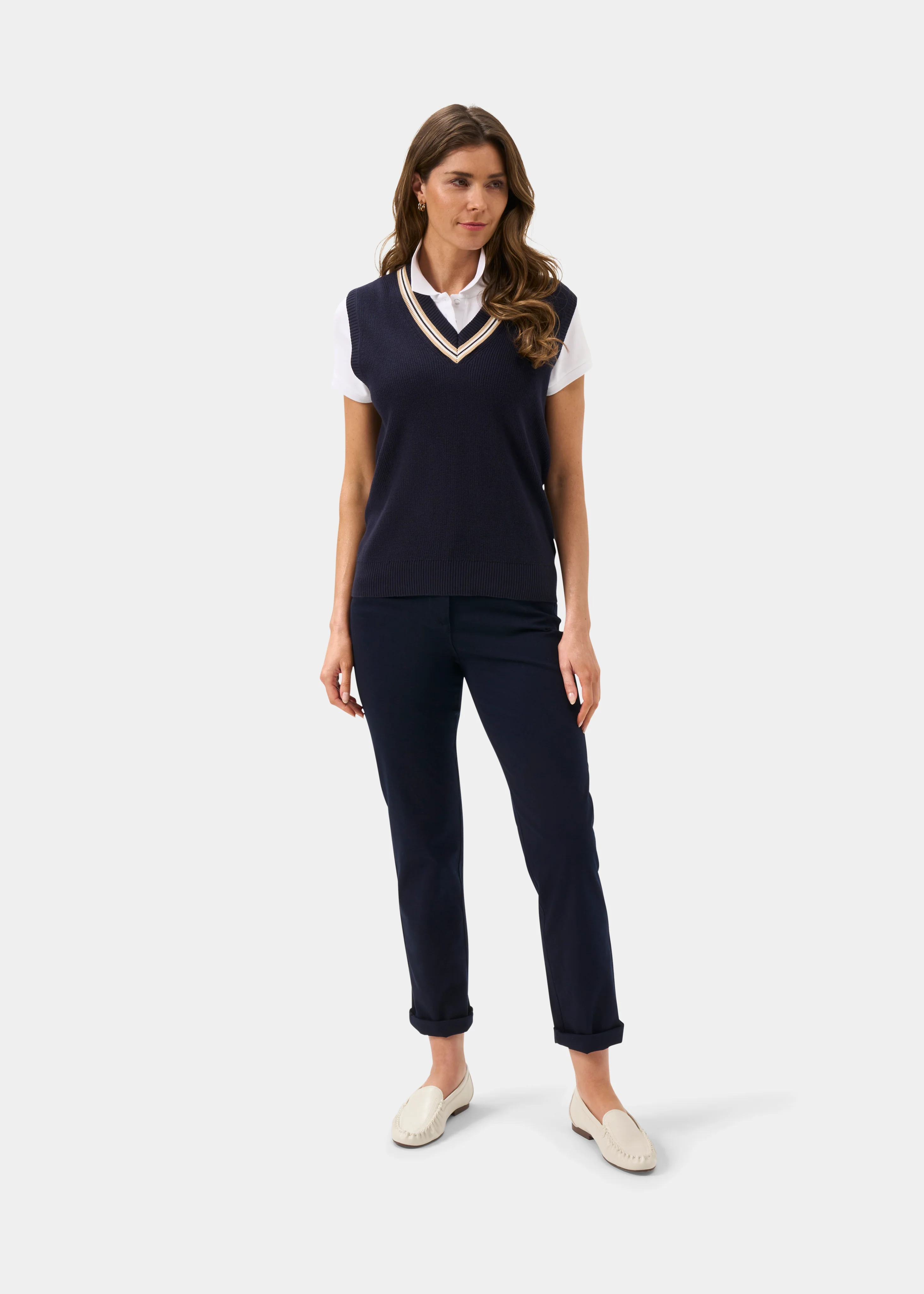 Ladies Cotton Cricket Slipover In Dark Navy - Image 4