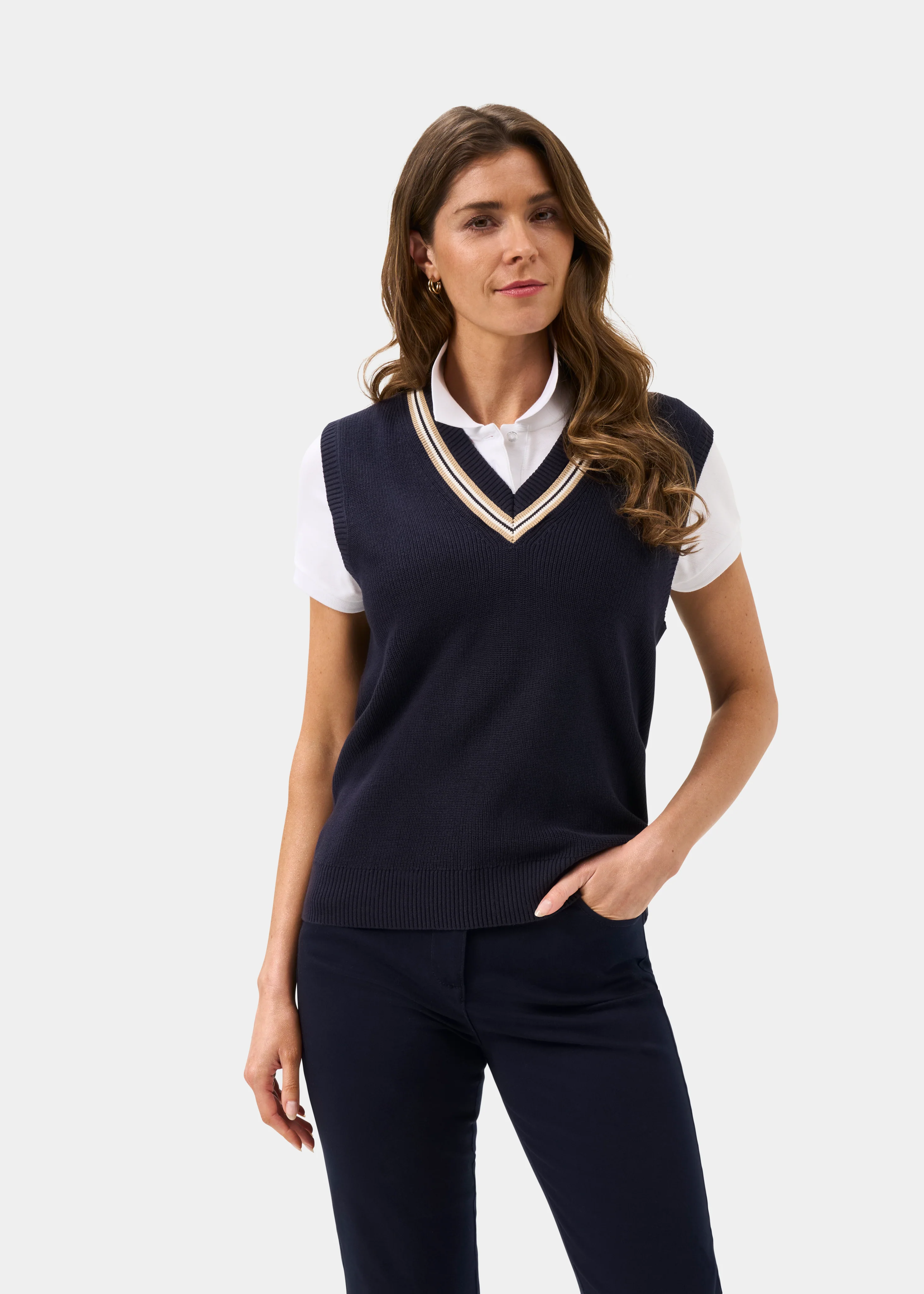 Ladies Cotton Cricket Slipover In Dark Navy - Image 5