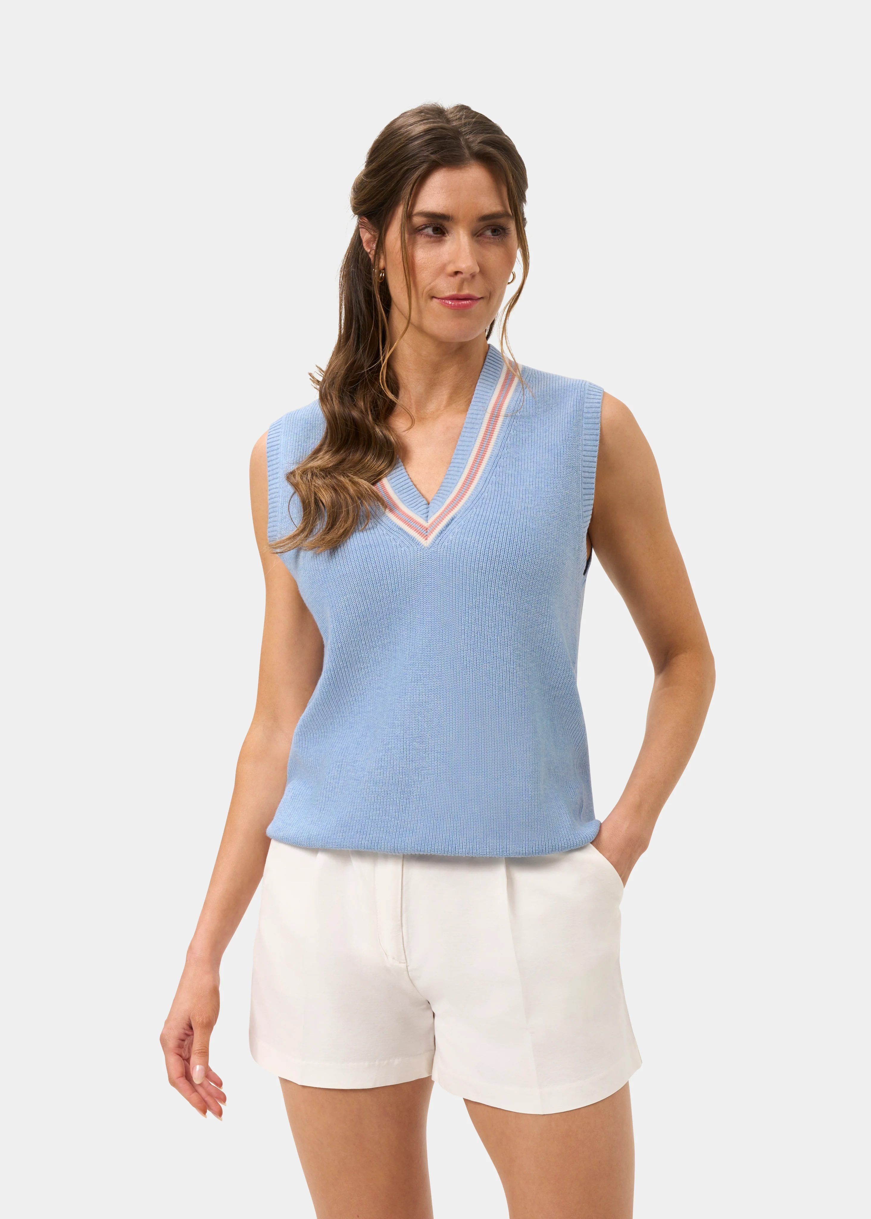 Ladies Cotton Cricket Slipover In Steel Blue Mix - Image 5