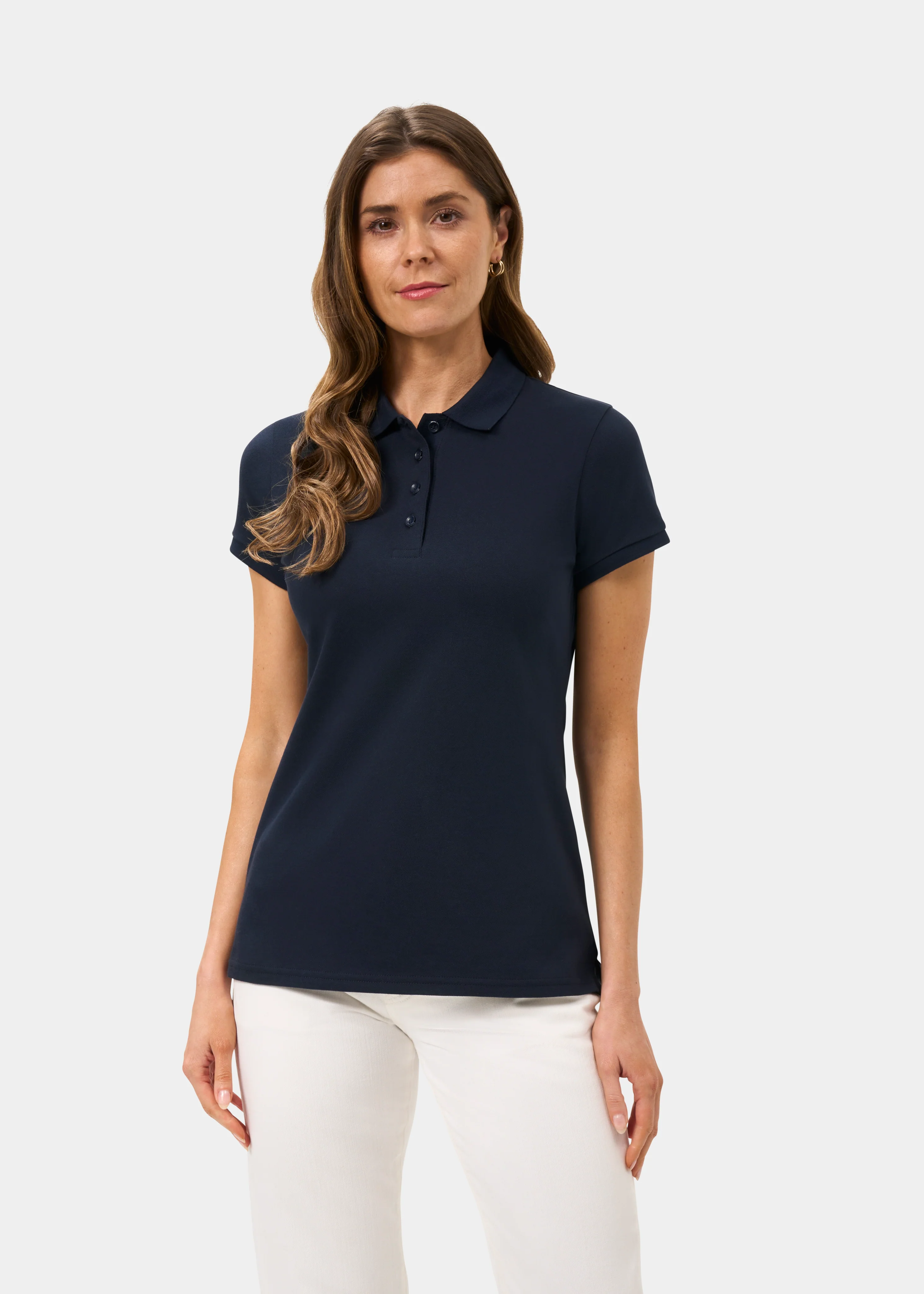 Ladies Pique Polo Shirt In Navy - Image 5