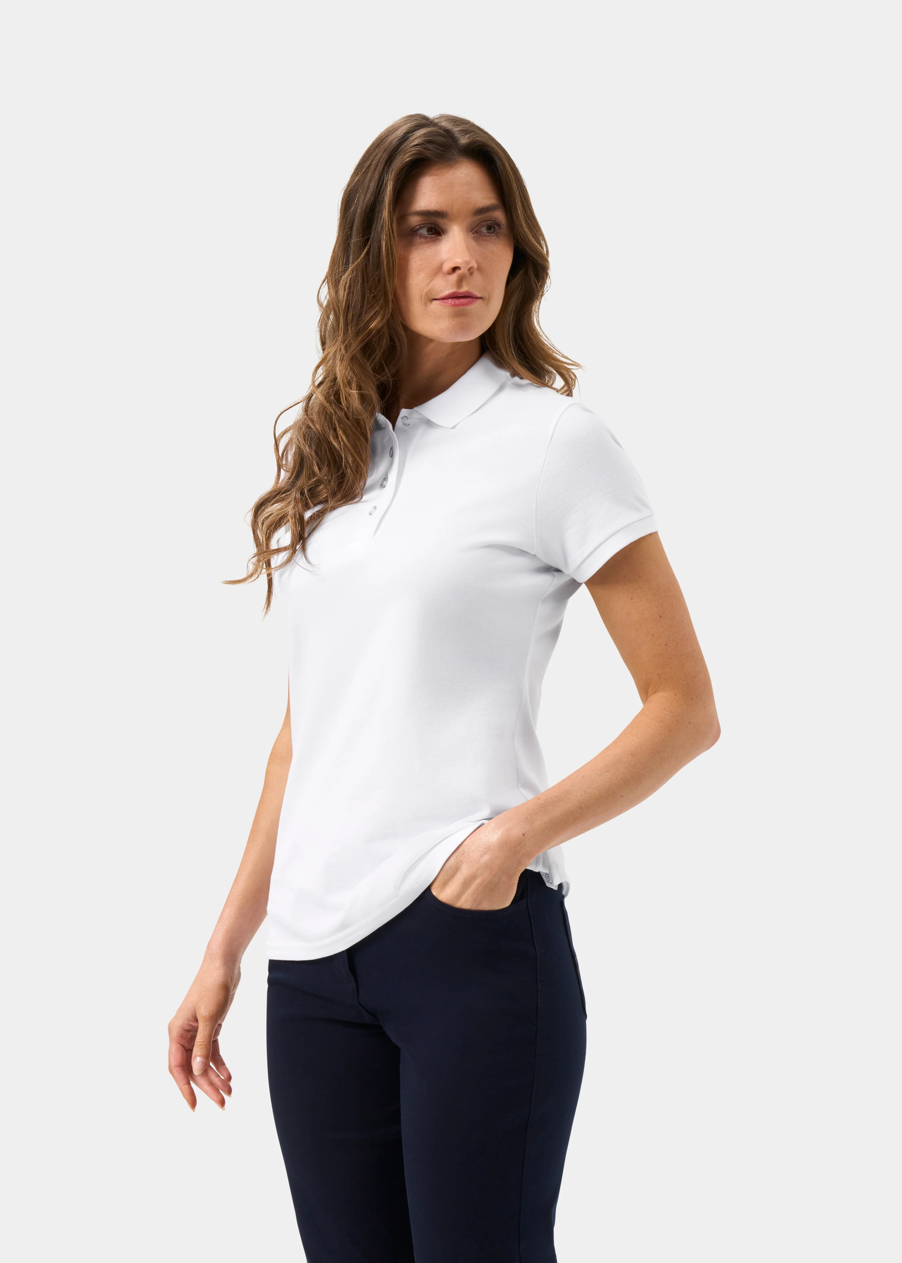 Ladies Pique Polo Shirt In White - Image 6