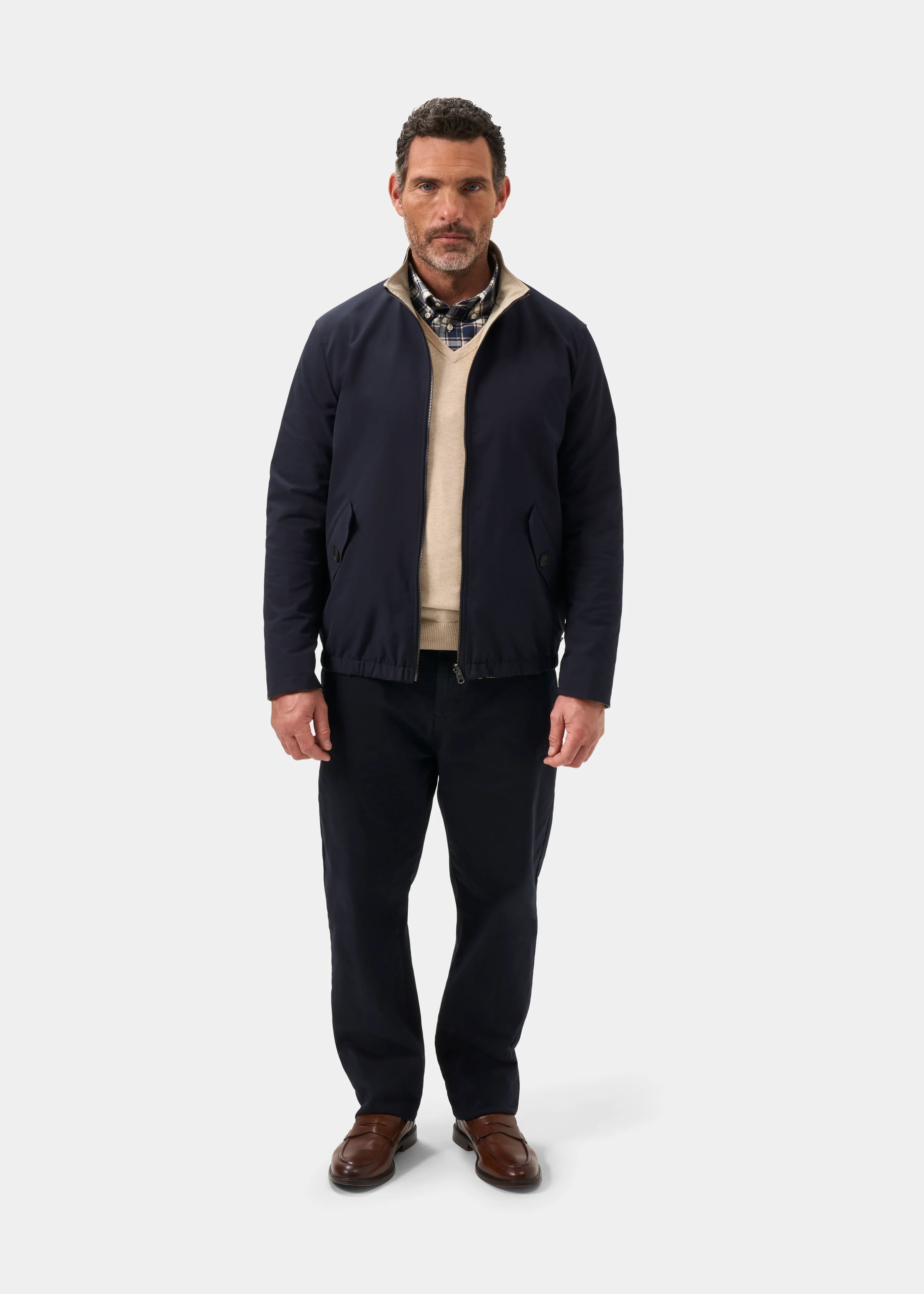 Lakeward Men's Reversible Bomber Jacket In Navy and Beige - Image 11