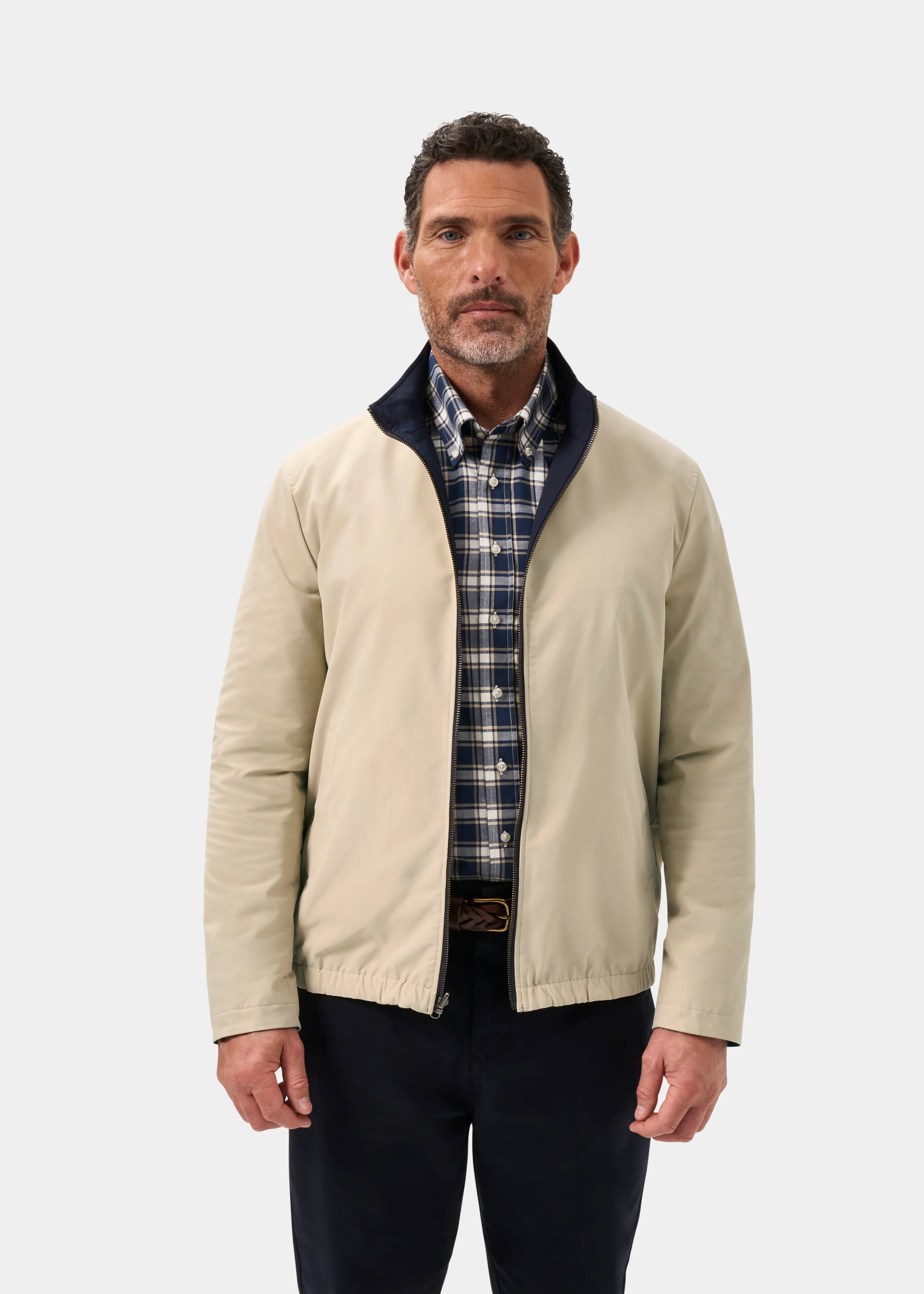 Lakeward Men's Reversible Bomber Jacket In Navy and Beige - Image 8