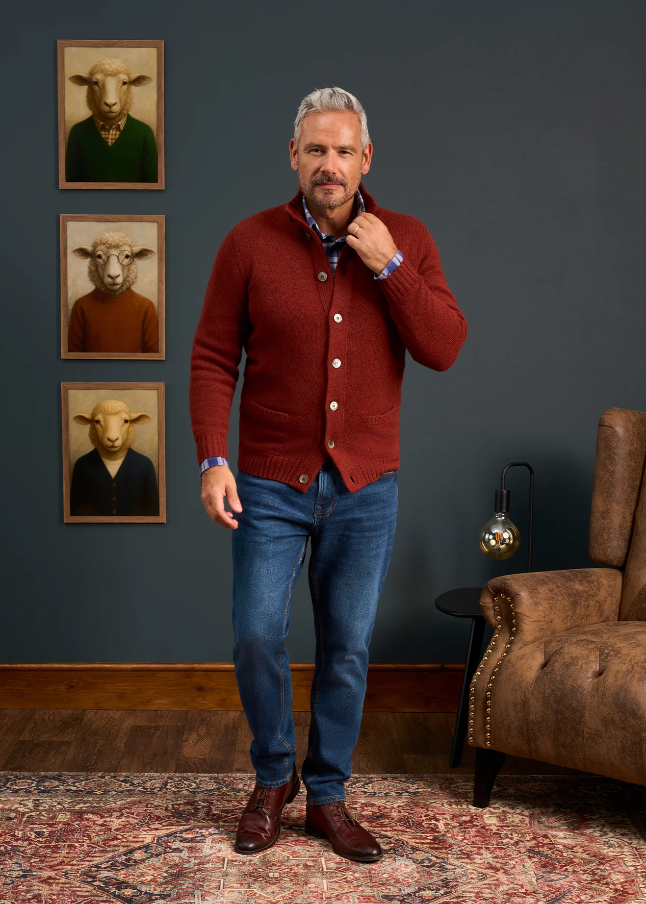 Landford Men's Lambswool Buttoned Jumper In Sienna - Regular Fit - Image 4
