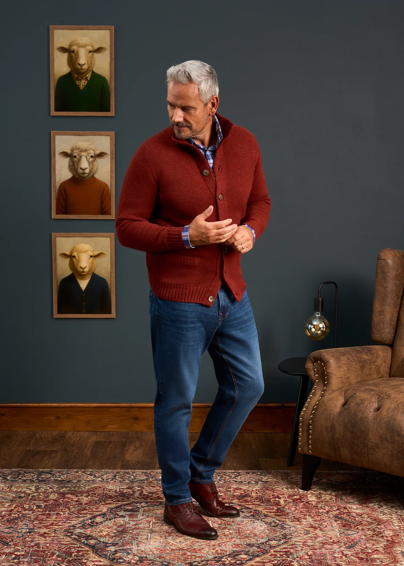 Landford Men's Lambswool Buttoned Jumper In Sienna - Regular Fit - Image 5