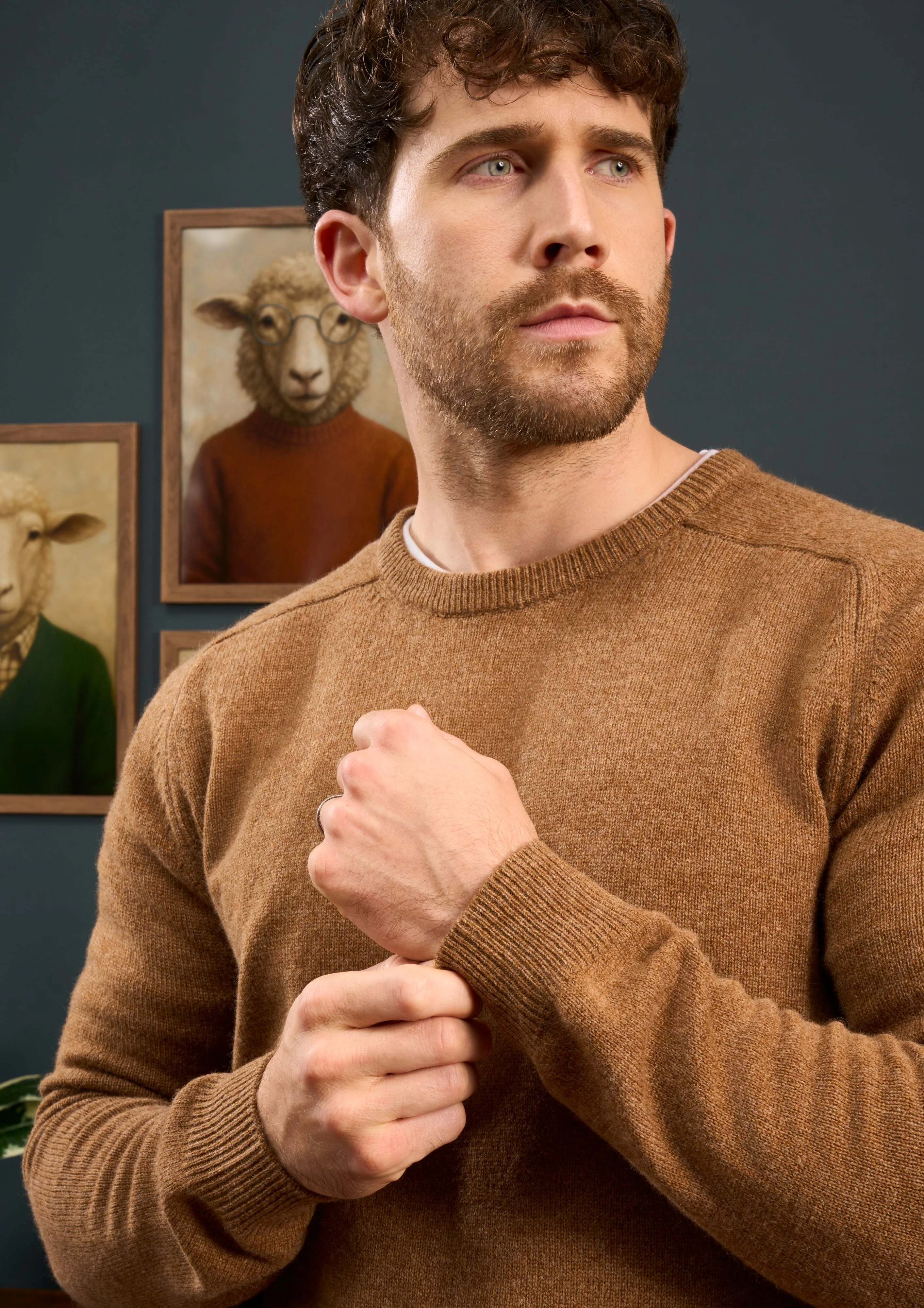 Lenzie Men's Lambswool Jumper In Driftwood - Regular Fit - Image 2