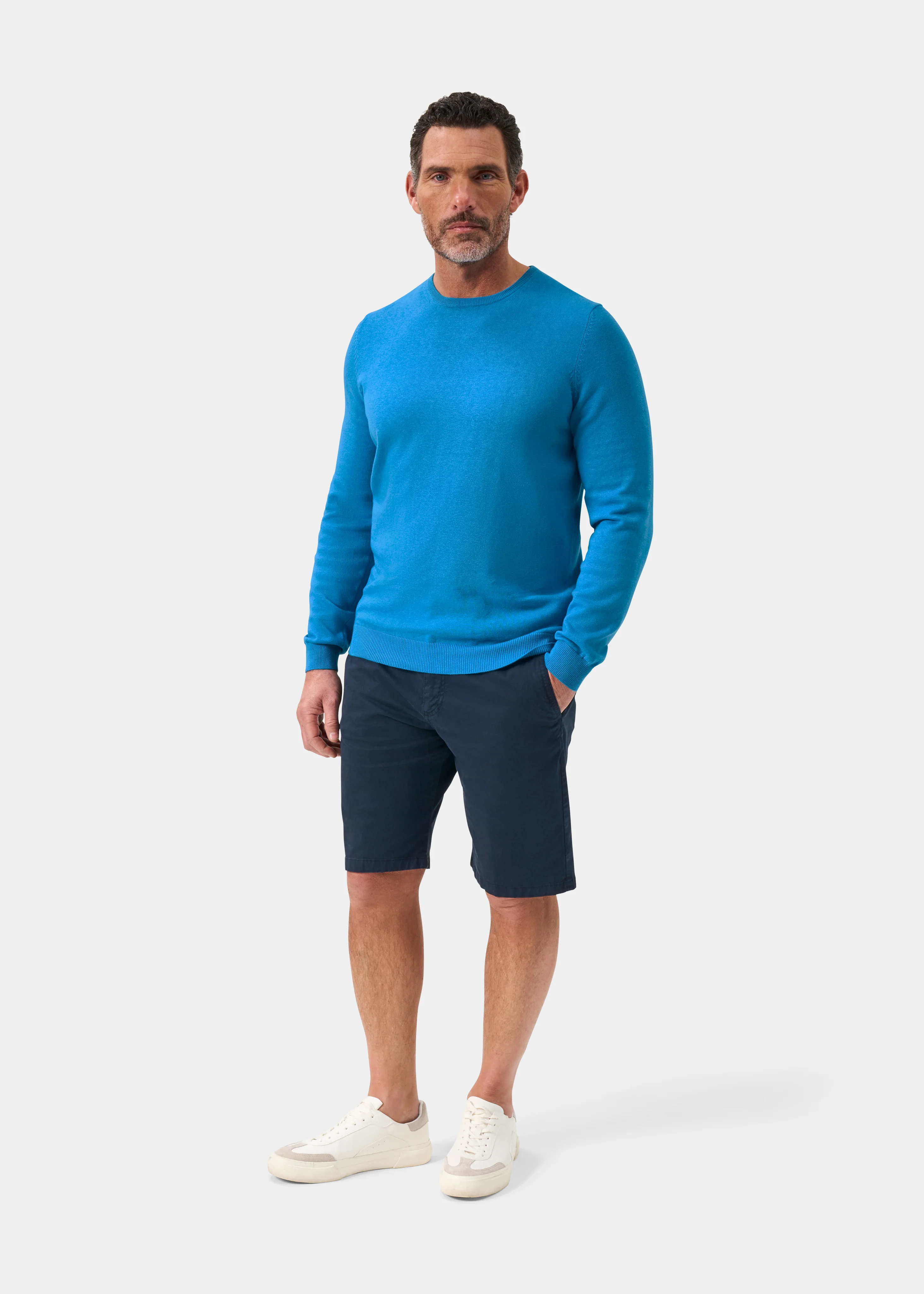 Leysmill Cotton Cashmere Jumper In Blue Lagoon - Image 3