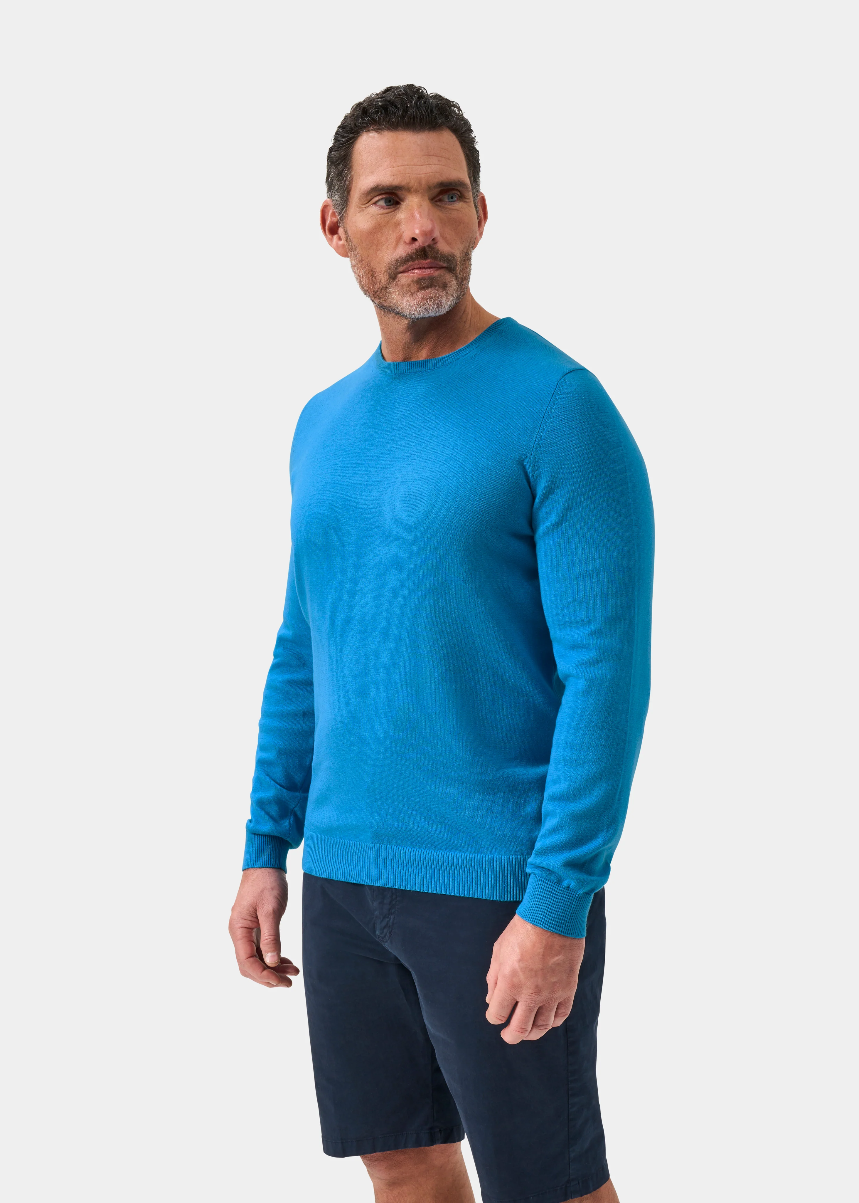 Leysmill Cotton Cashmere Jumper In Blue Lagoon - Image 5