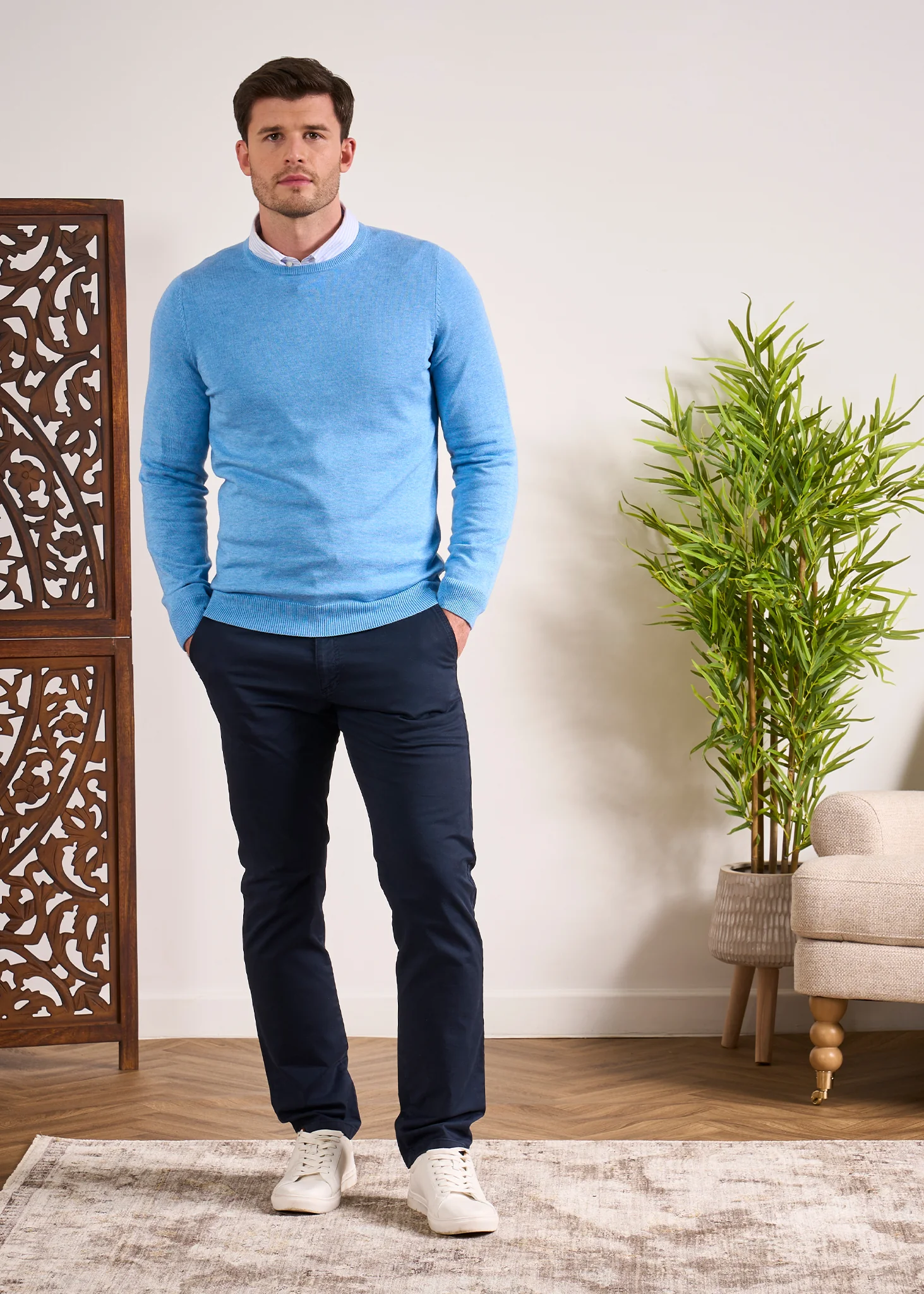 Leysmill Cotton Cashmere Jumper In Carolina Blue - Image 5
