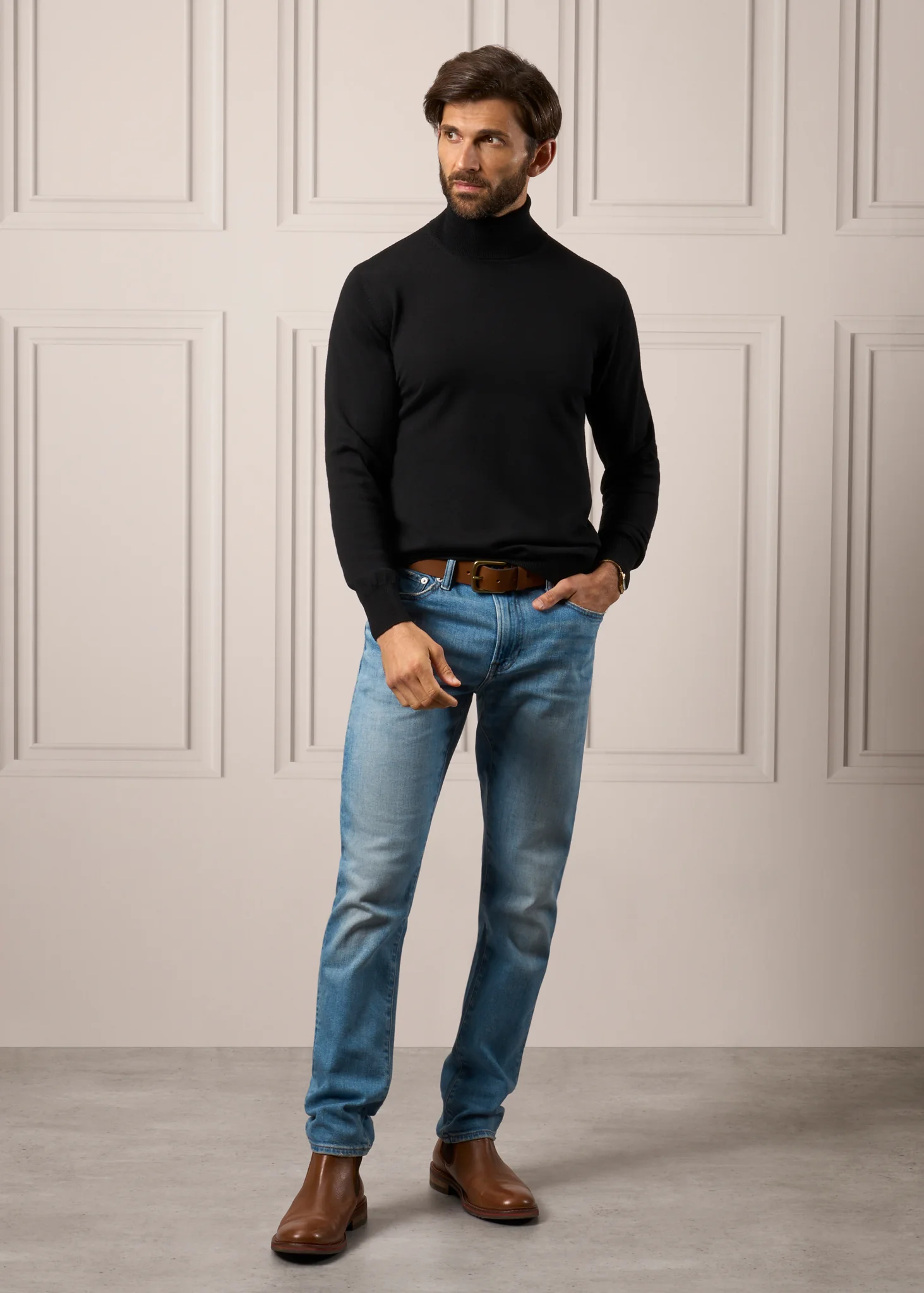 Linton Merino Wool Roll Neck Jumper in Black - Regular Fit - Image 4