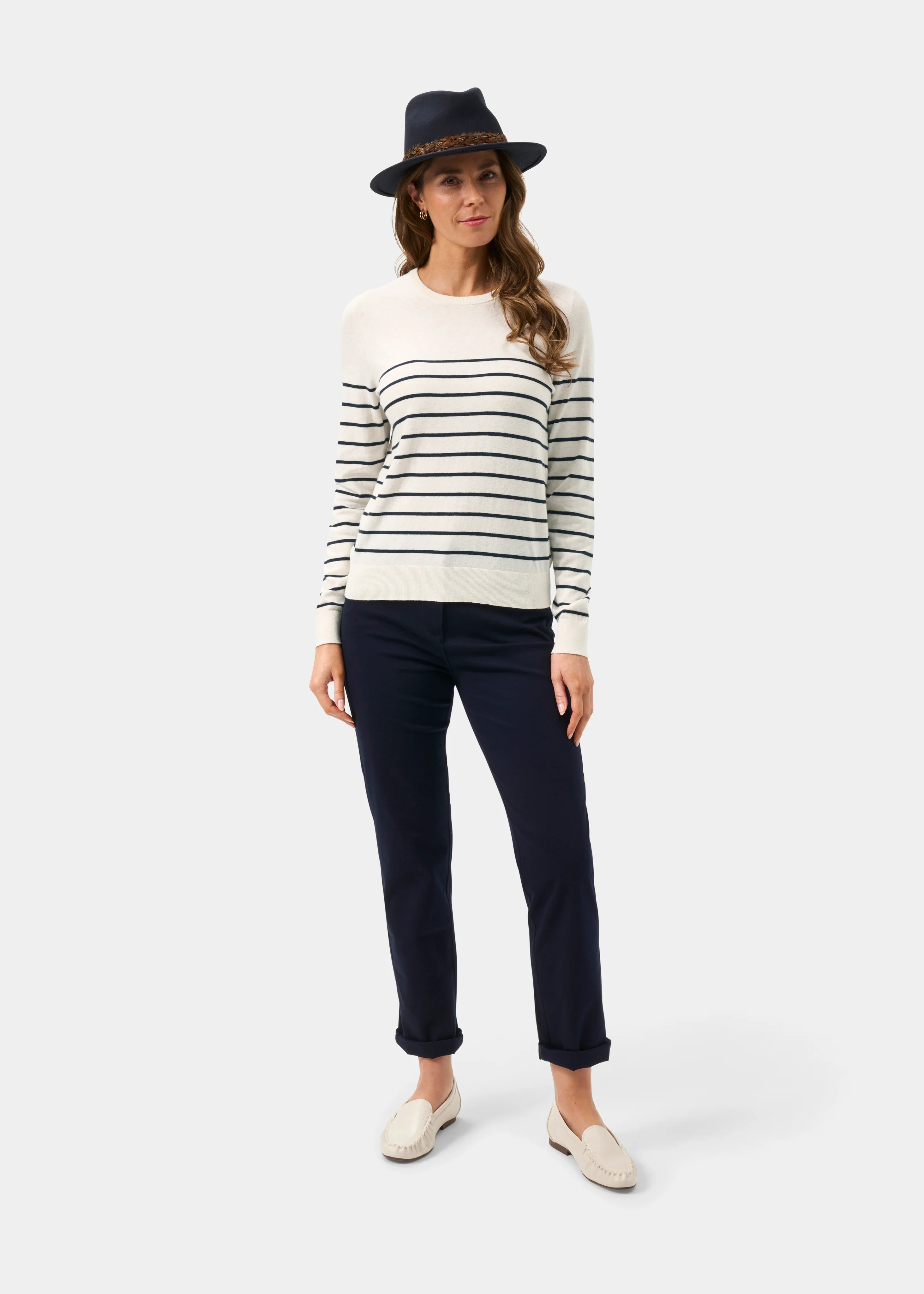 Lois Ladies Cotton Cashmere Striped Crew Neck In Blonde - Image 2