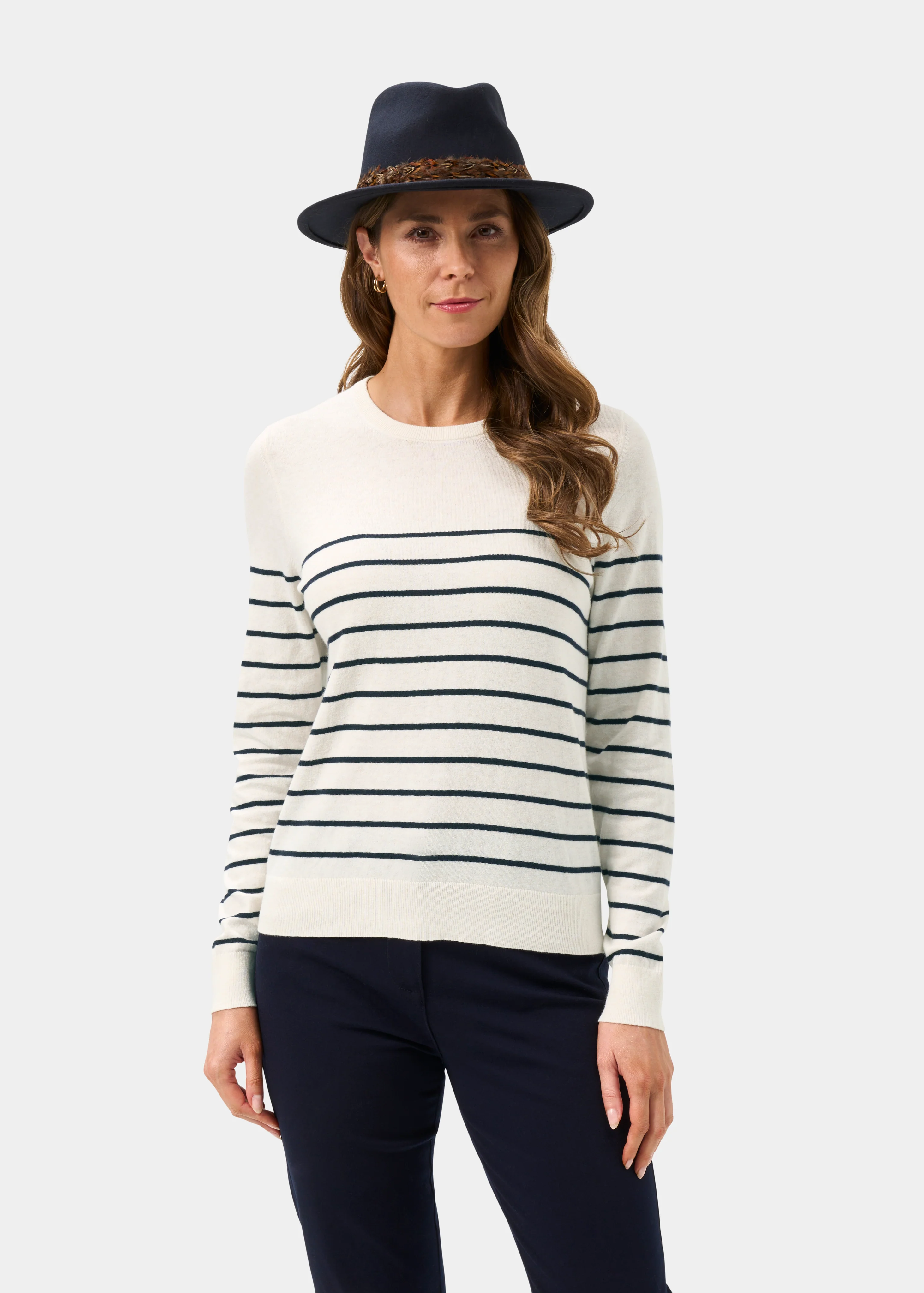 Lois Ladies Cotton Cashmere Striped Crew Neck In Blonde - Image 5