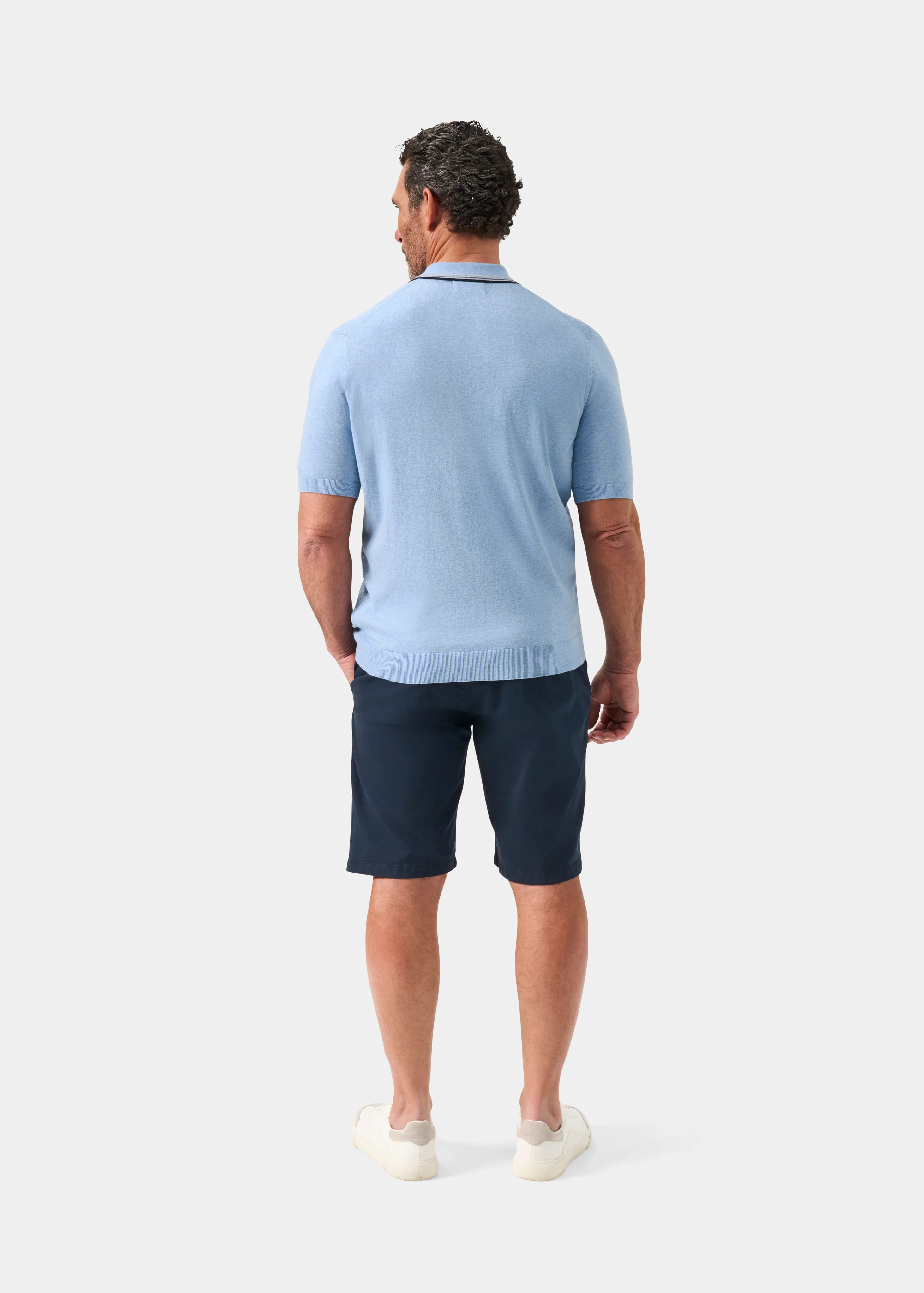 Lulworth Men's Cotton Cashmere Textured Polo In Steel Blue - Image 6