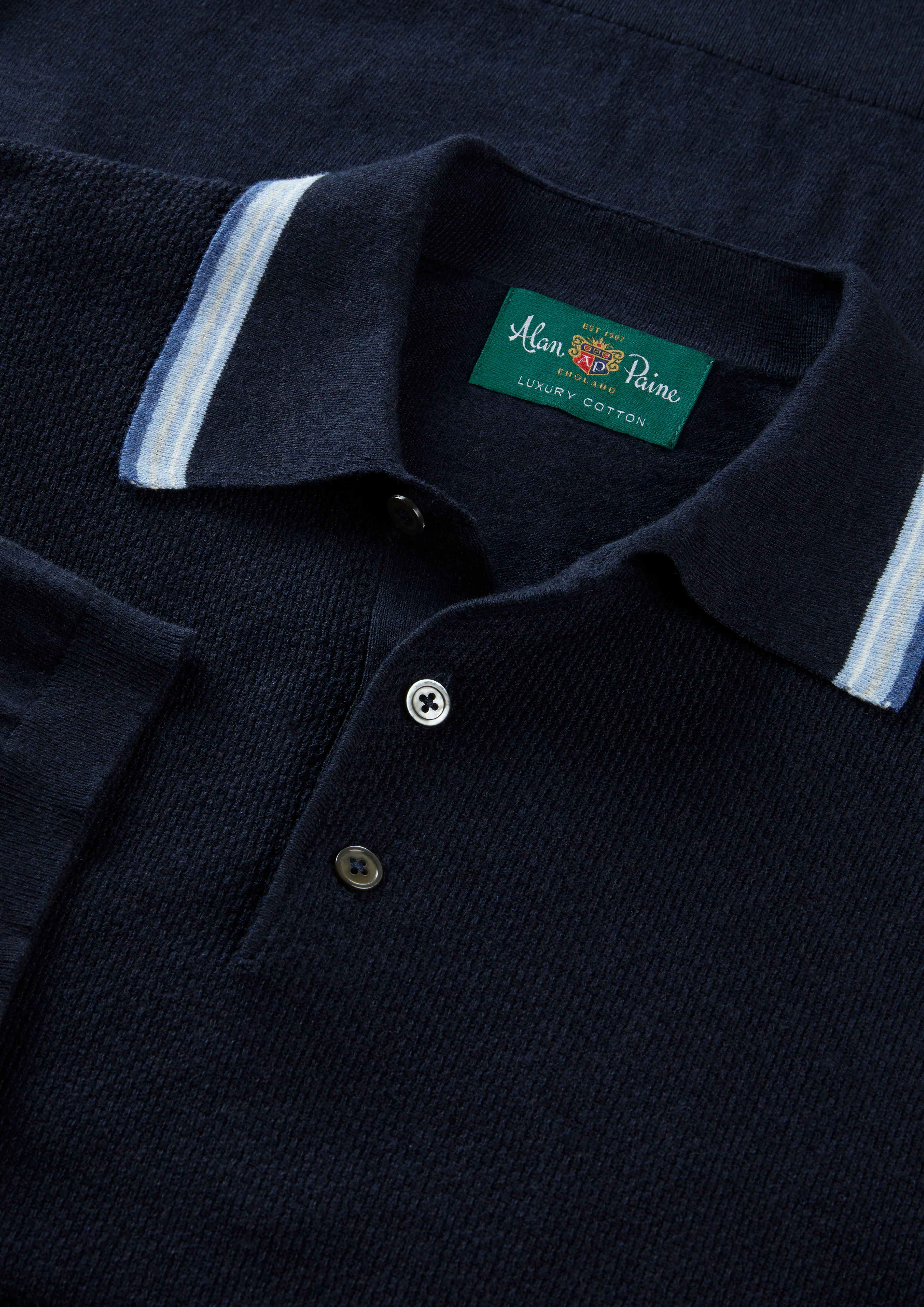 Lulworth Men's Cotton Cashmere Textured Polo In Dark Navy - Image 3