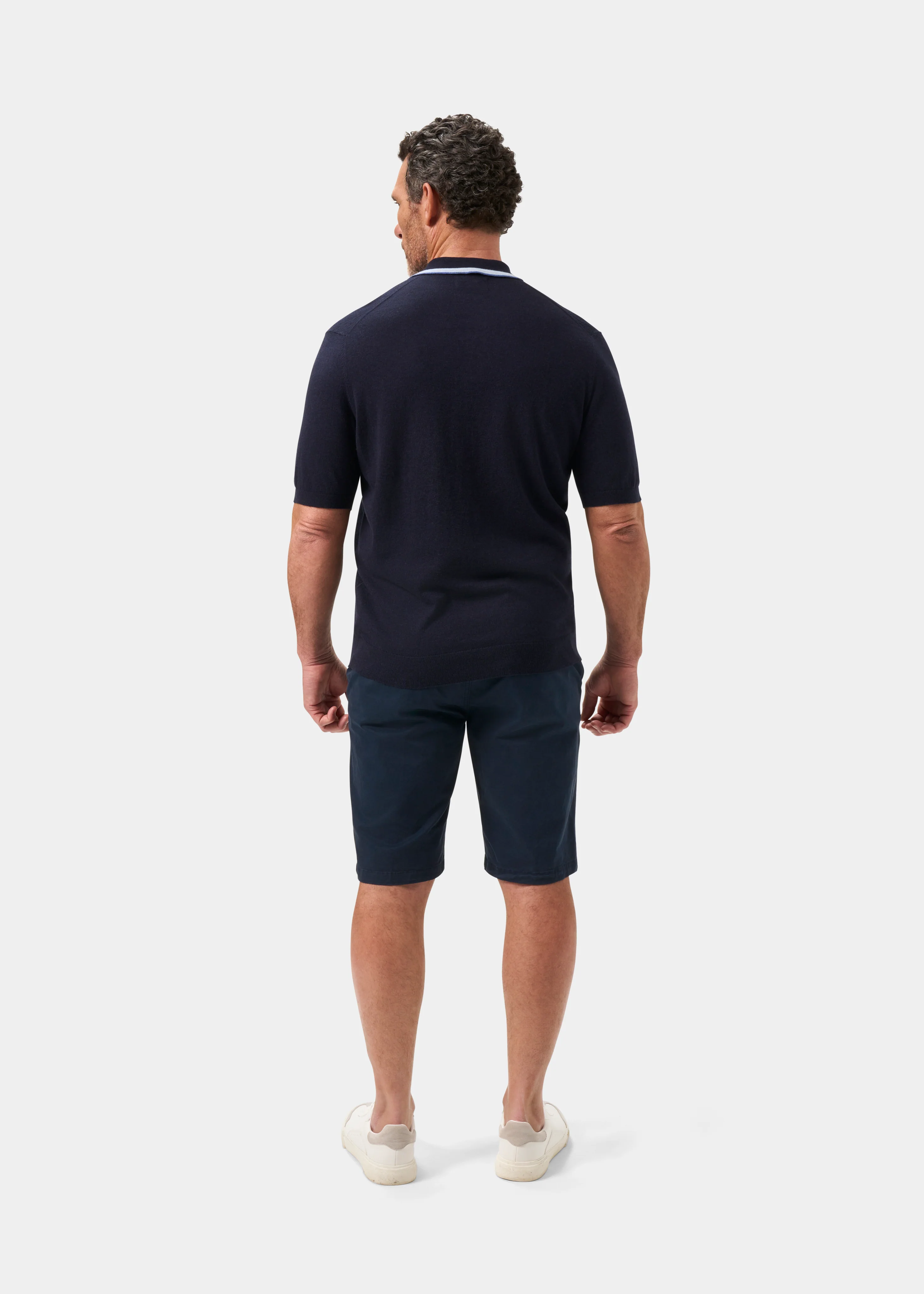 Lulworth Men's Cotton Cashmere Textured Polo In Dark Navy - Image 7
