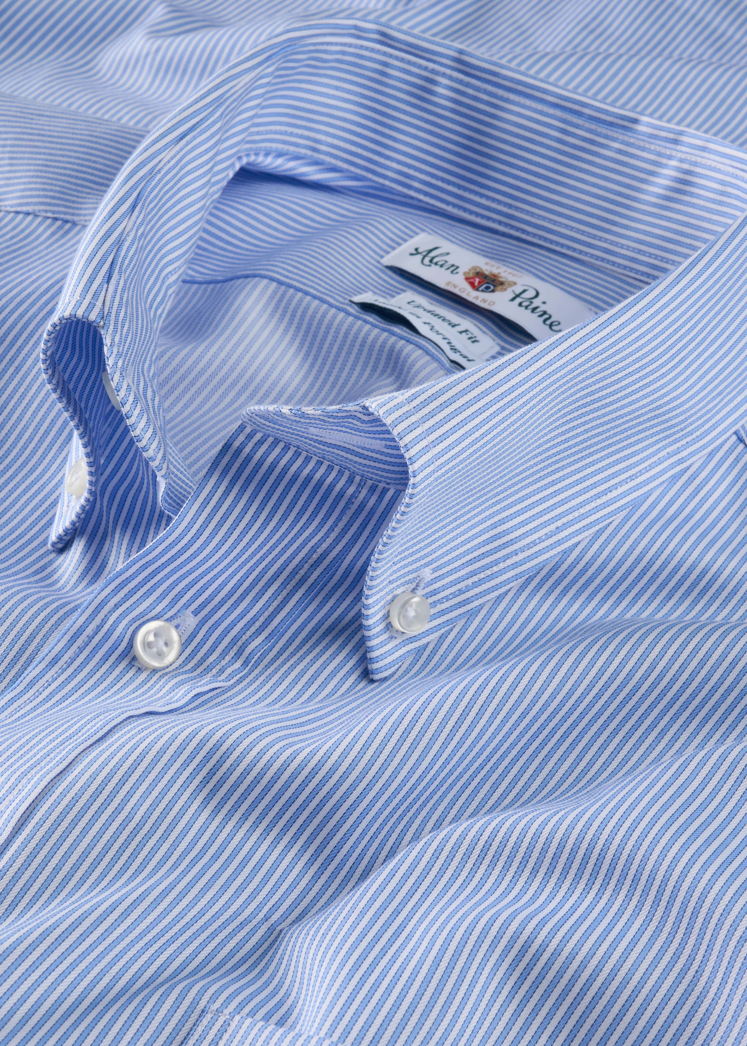 Men's Cotton Button Down Blue Striped Shirt - Regular Fit - Image 3