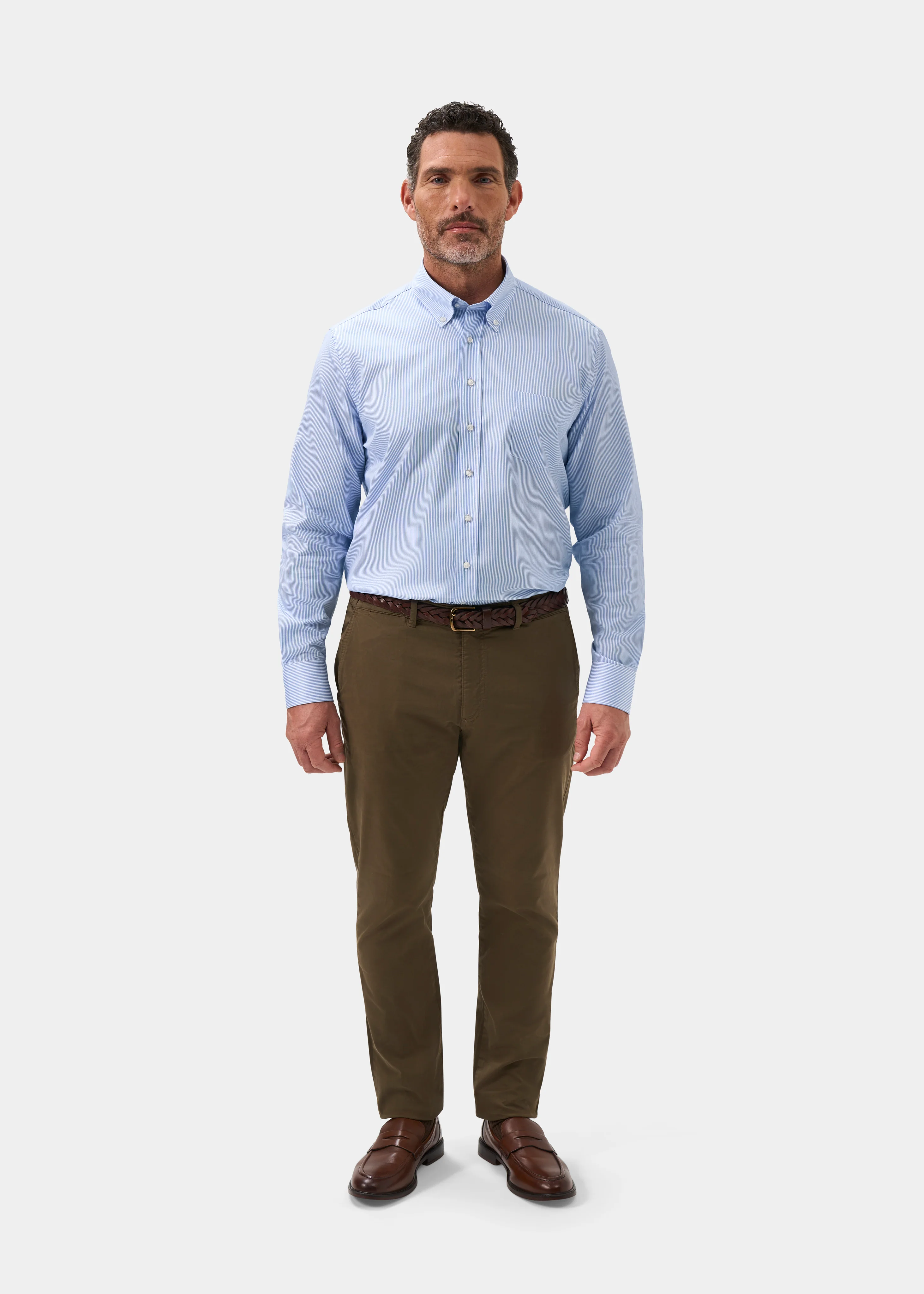 Men's Cotton Button Down Blue Striped Shirt - Regular Fit - Image 4