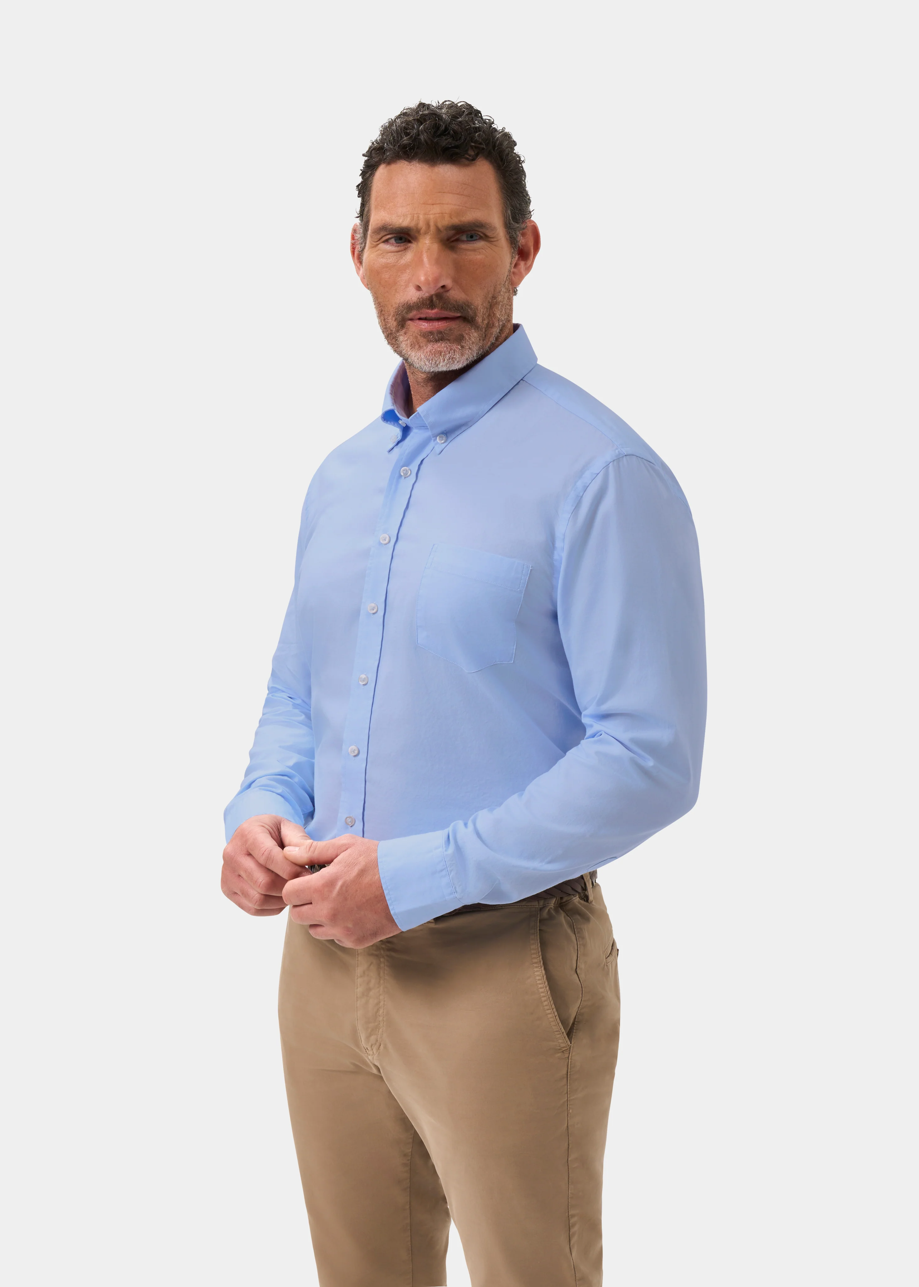 Men's Oxford Cotton Button Down Shirt In Sky Blue - Image 6