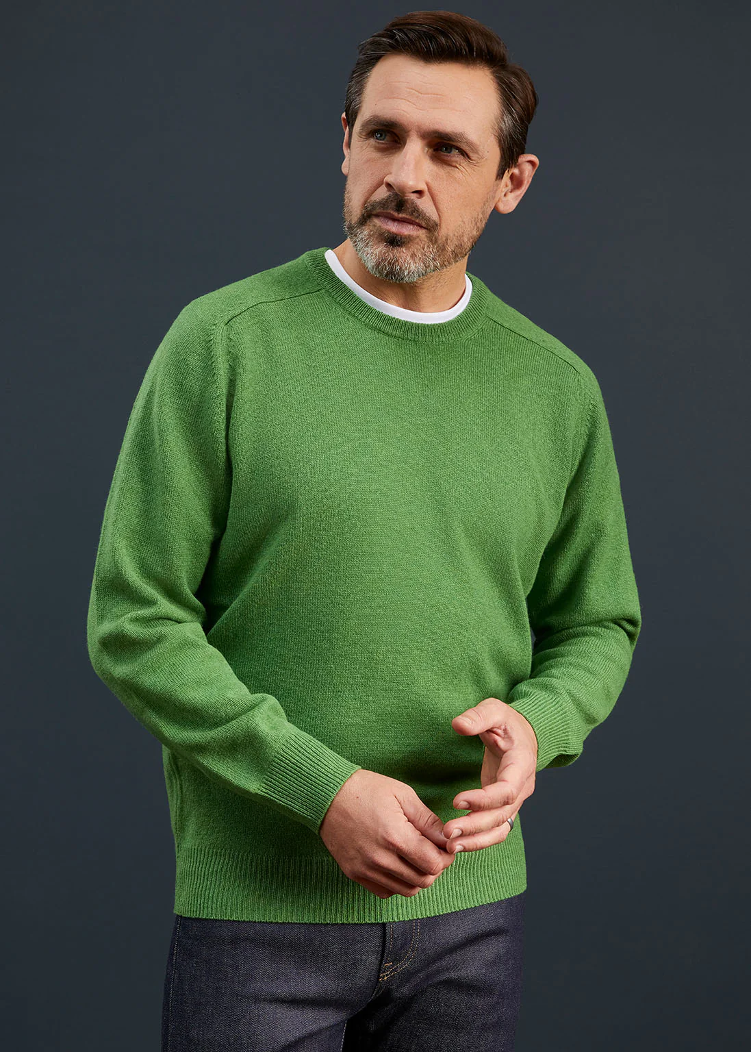 Men's Lambswool Crew Neck Jumper in Green - Classic Fit - Image 3