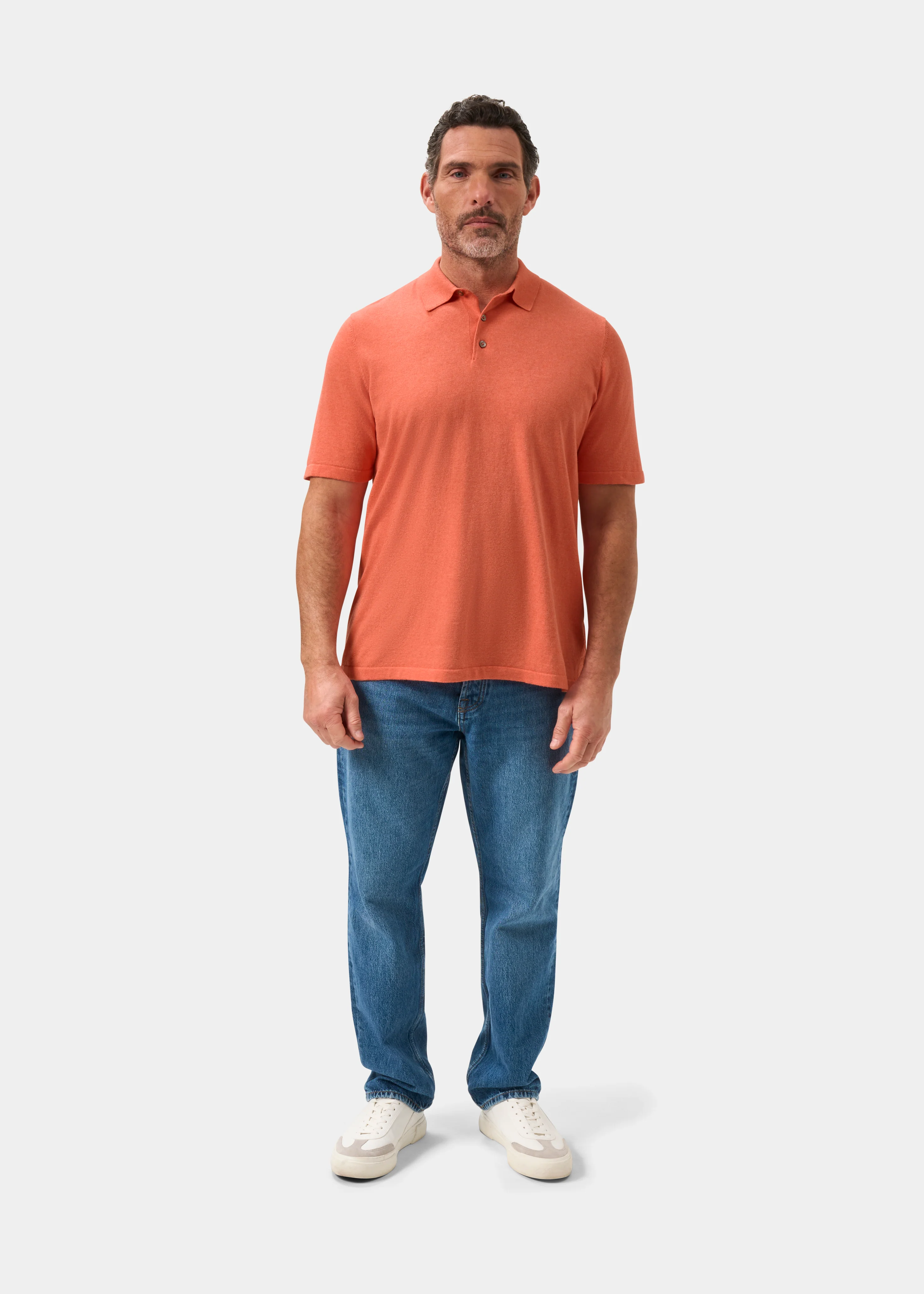 Men's Luxury Cotton Polo Shirt In Coral - Image 2