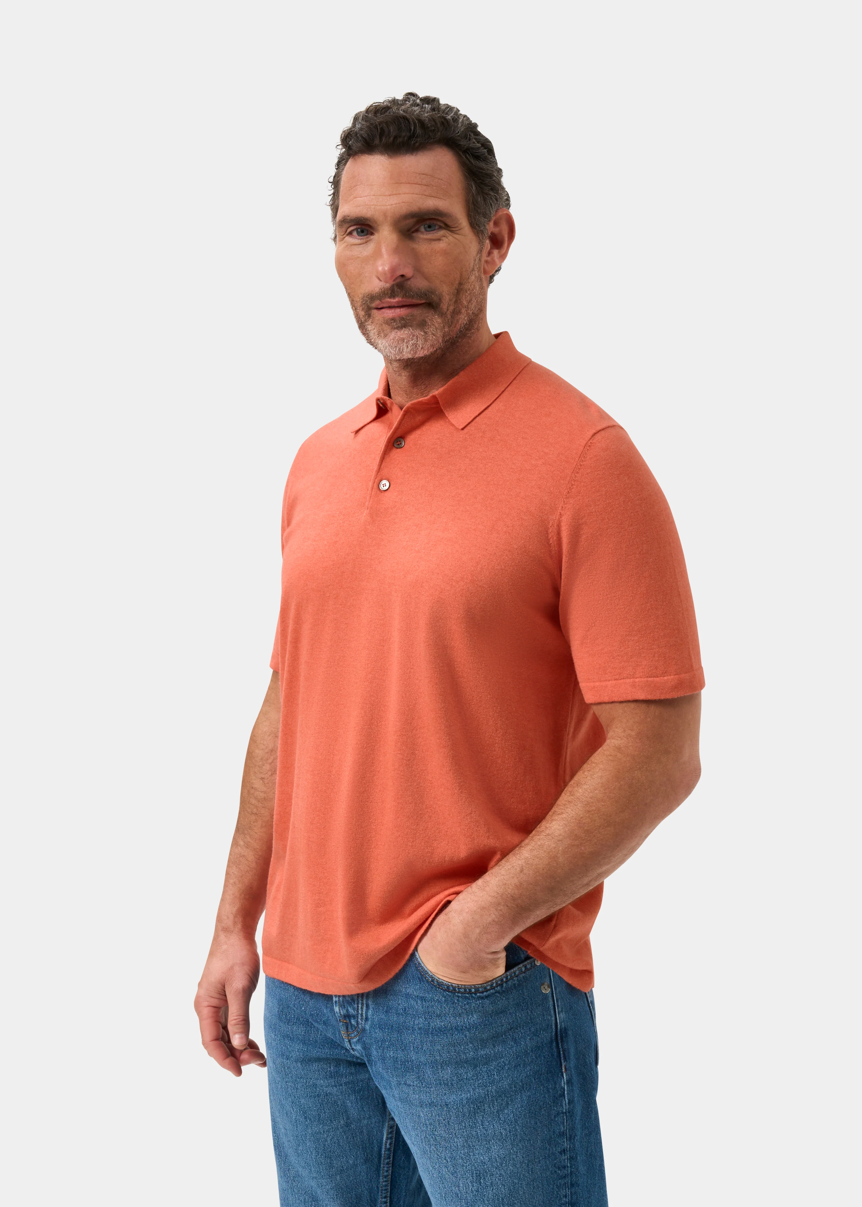 Men's Luxury Cotton Polo Shirt In Coral - Image 6