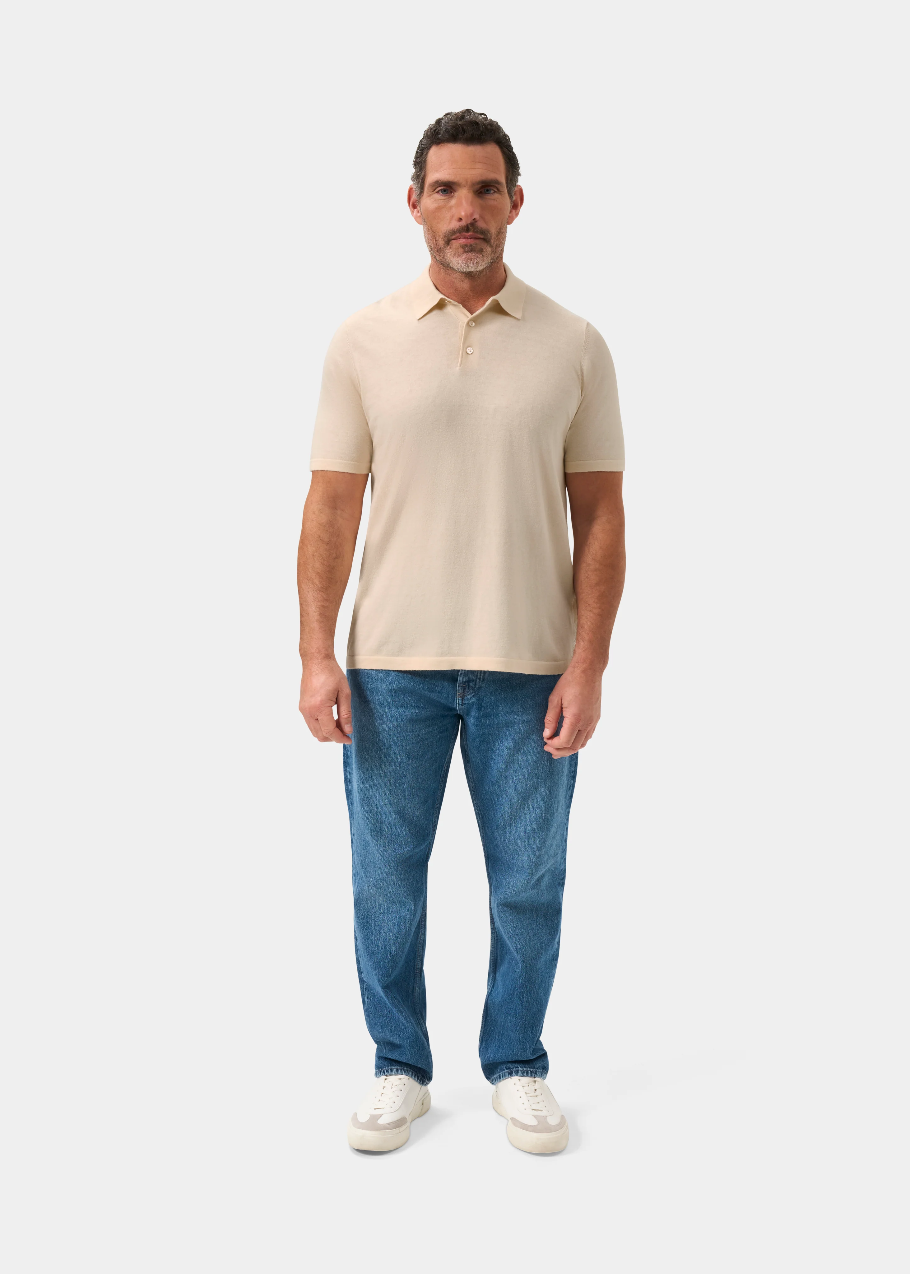 Men's Luxury Cotton Polo Shirt In Ecru - Image 2