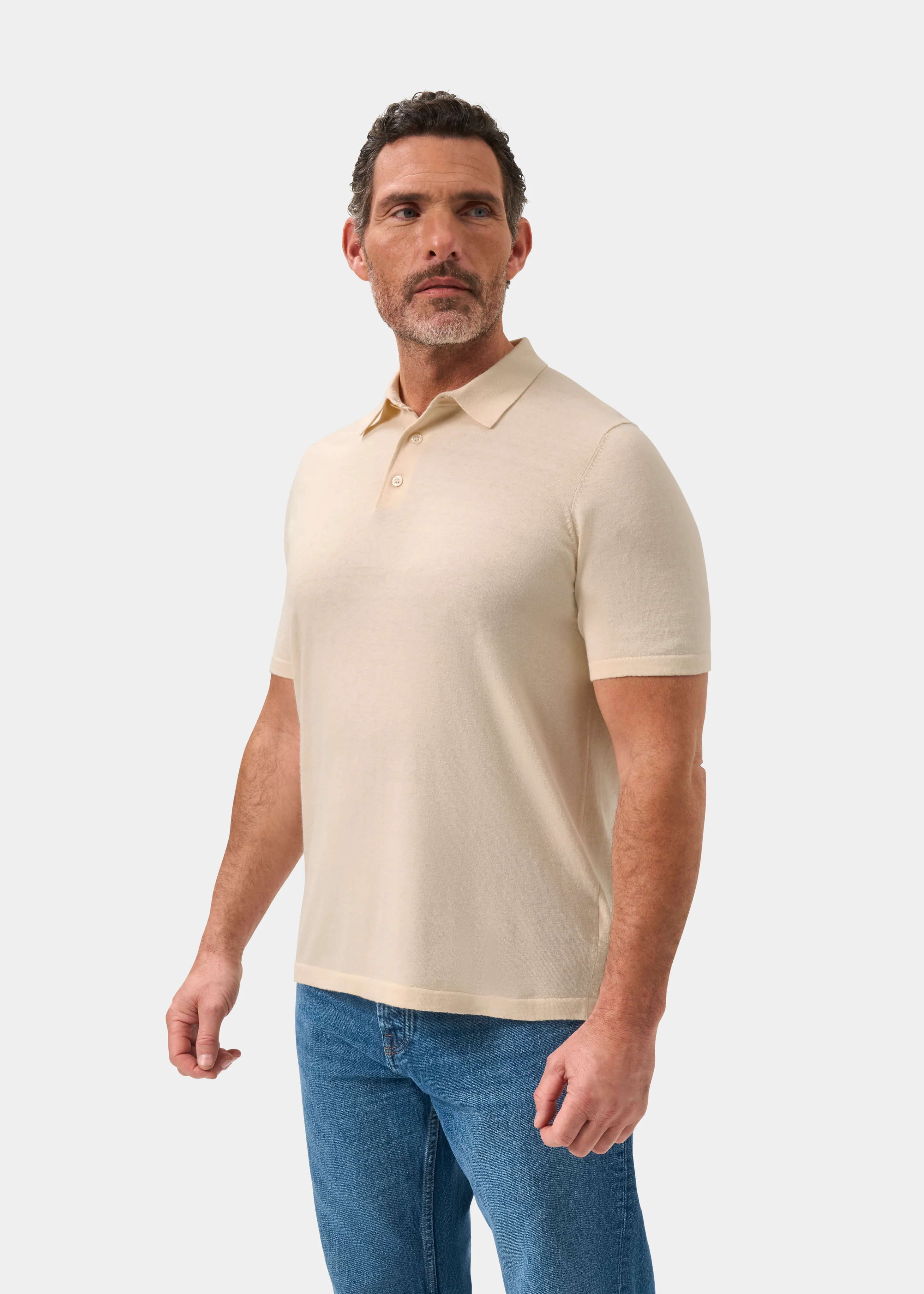 Men's Luxury Cotton Polo Shirt In Ecru - Image 6
