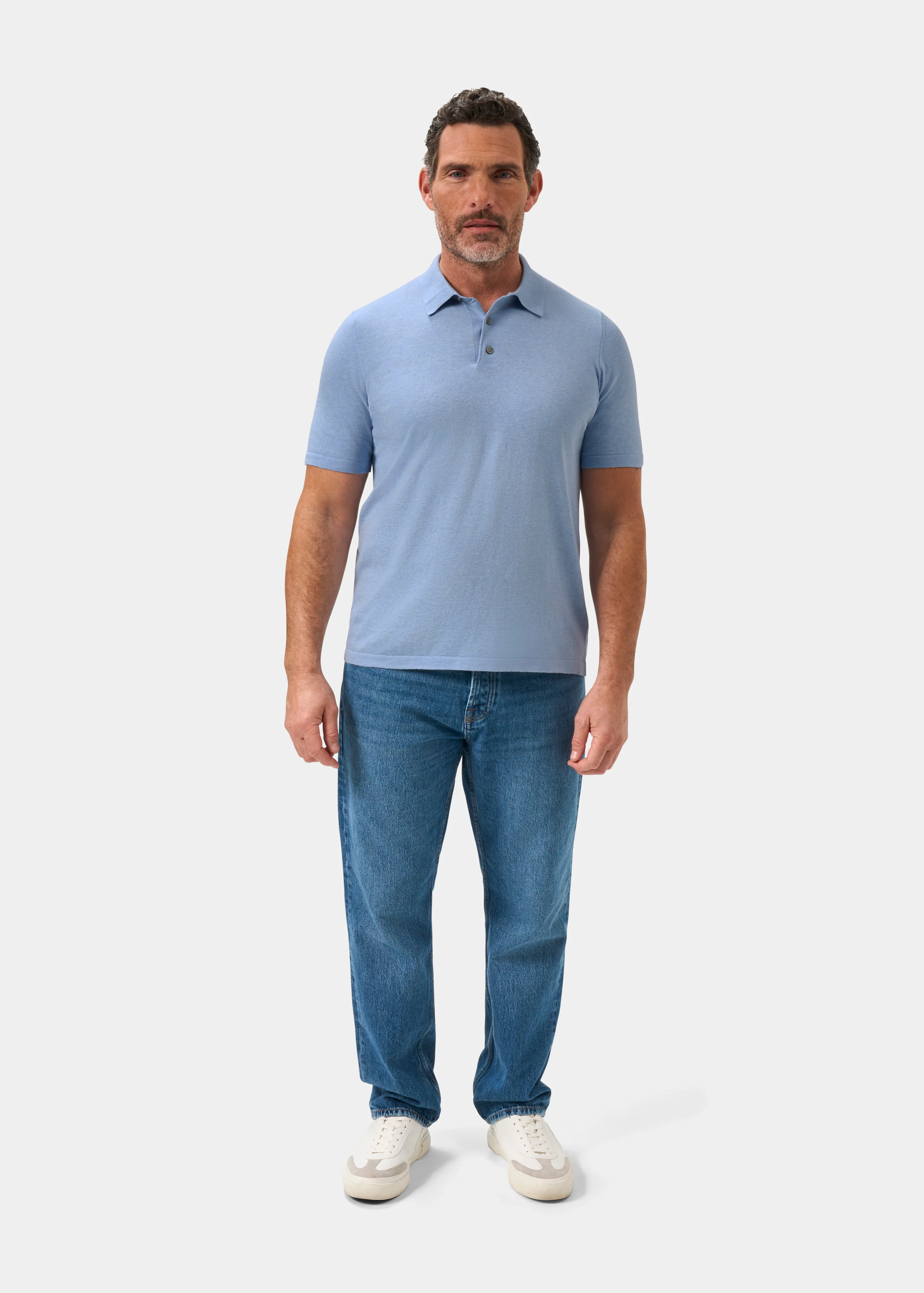 Men's Luxury Cotton Polo Shirt In Steel Blue - Image 2