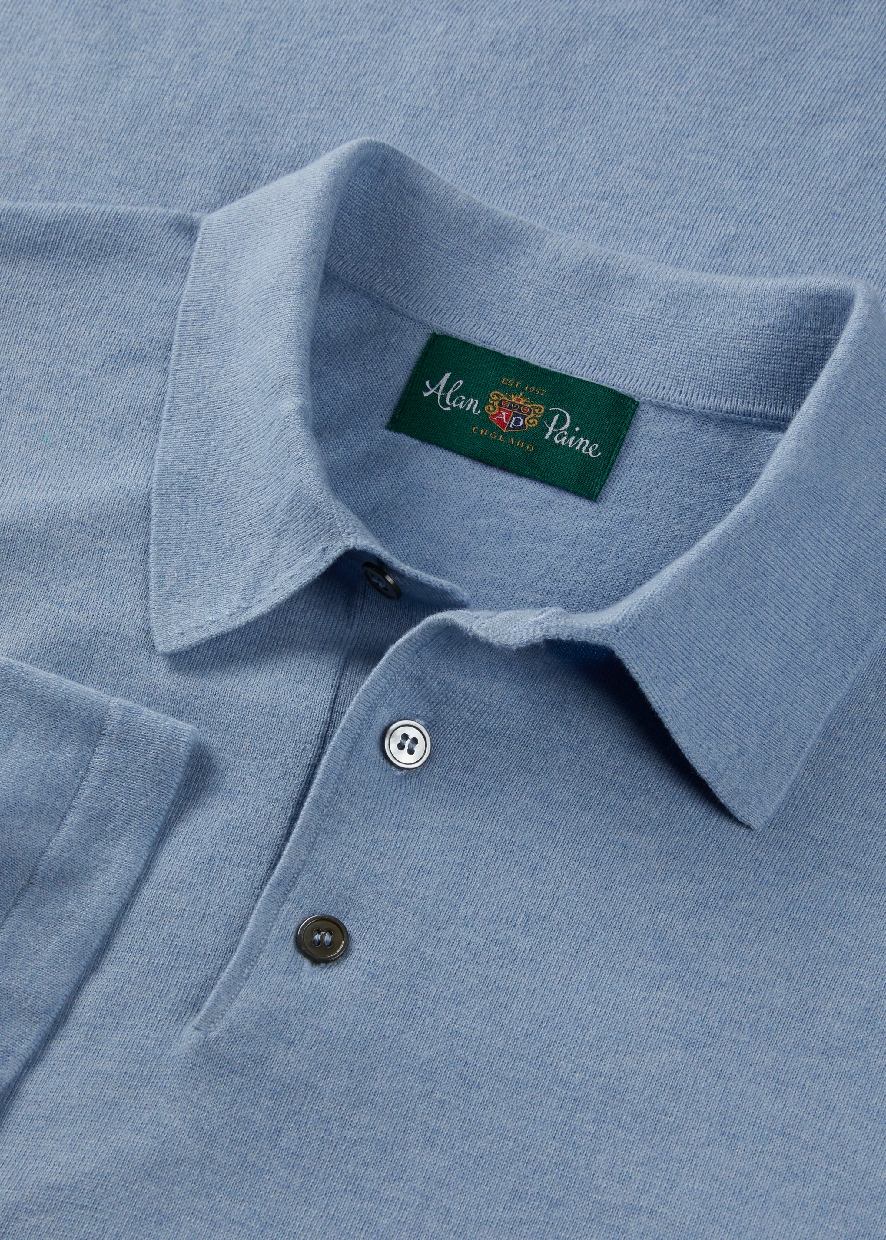 Men's Luxury Cotton Polo Shirt In Steel Blue - Image 3