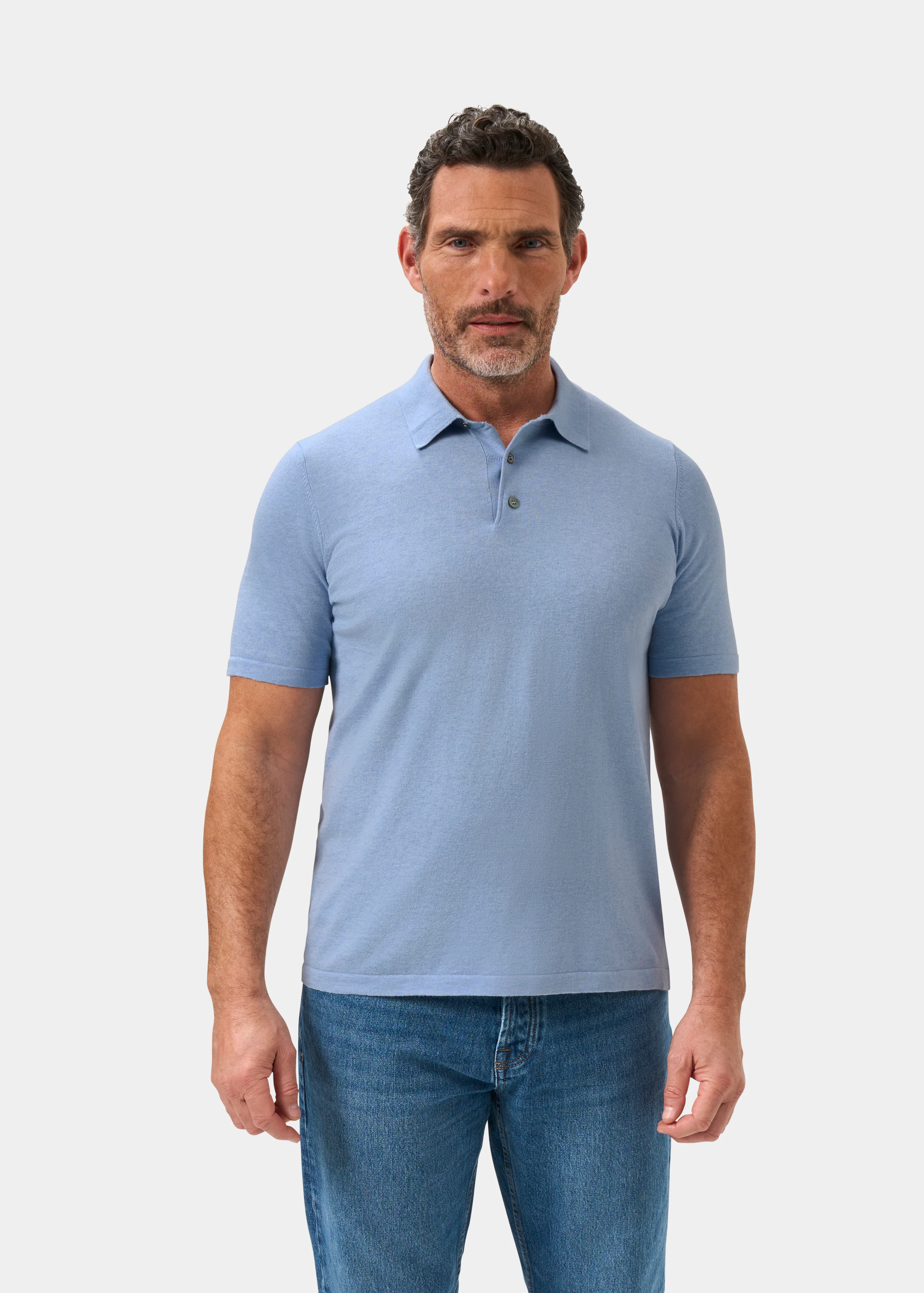Men's Luxury Cotton Polo Shirt In Steel Blue - Image 5