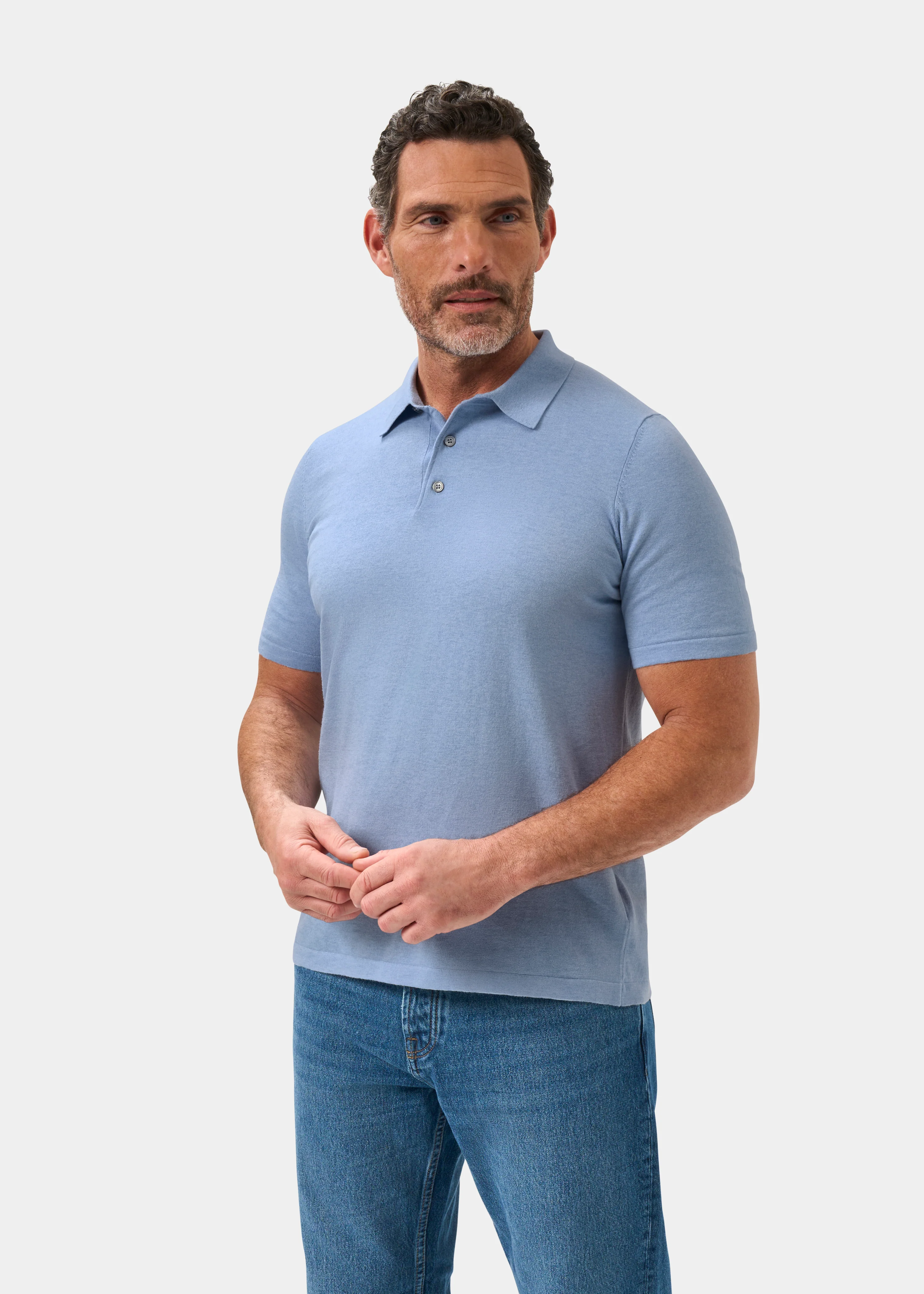 Men's Luxury Cotton Polo Shirt In Steel Blue - Image 6