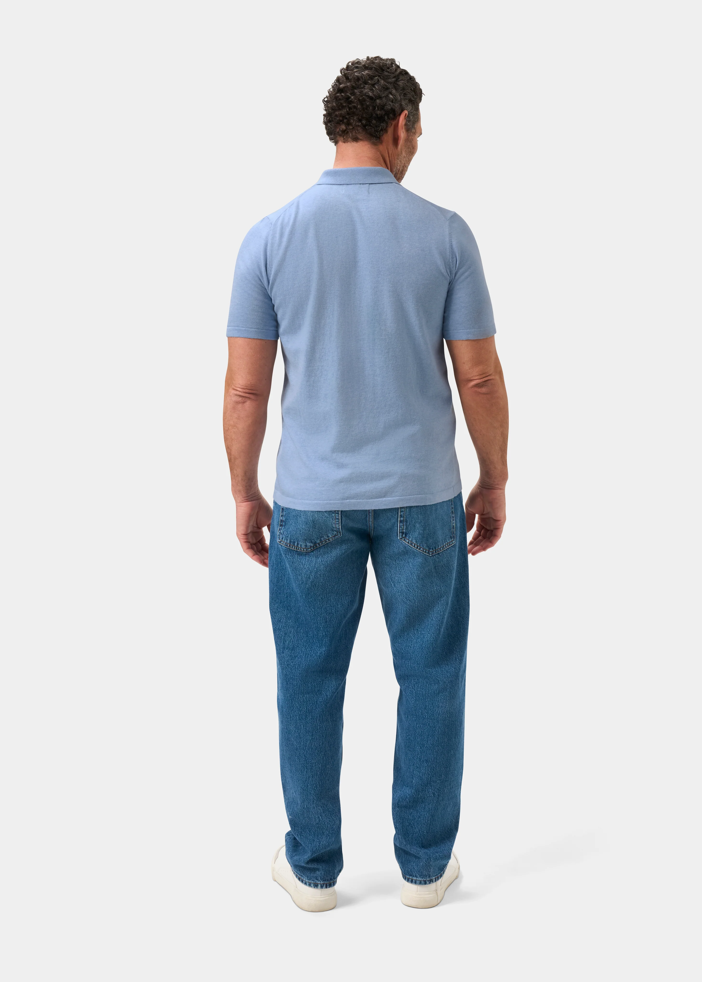 Men's Luxury Cotton Polo Shirt In Steel Blue - Image 7