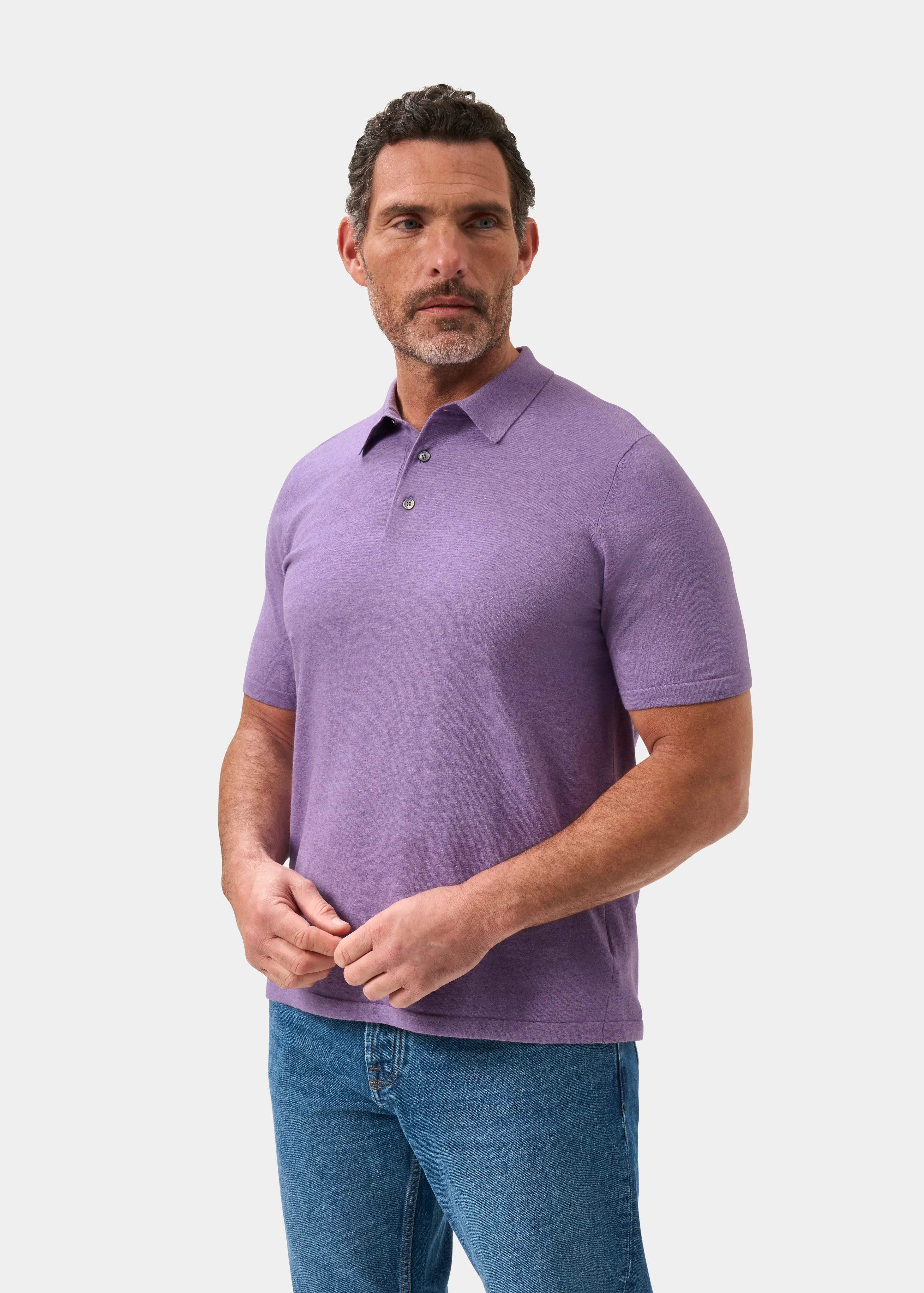 Men's Luxury Cotton Polo Shirt In Water Lilly - Image 6
