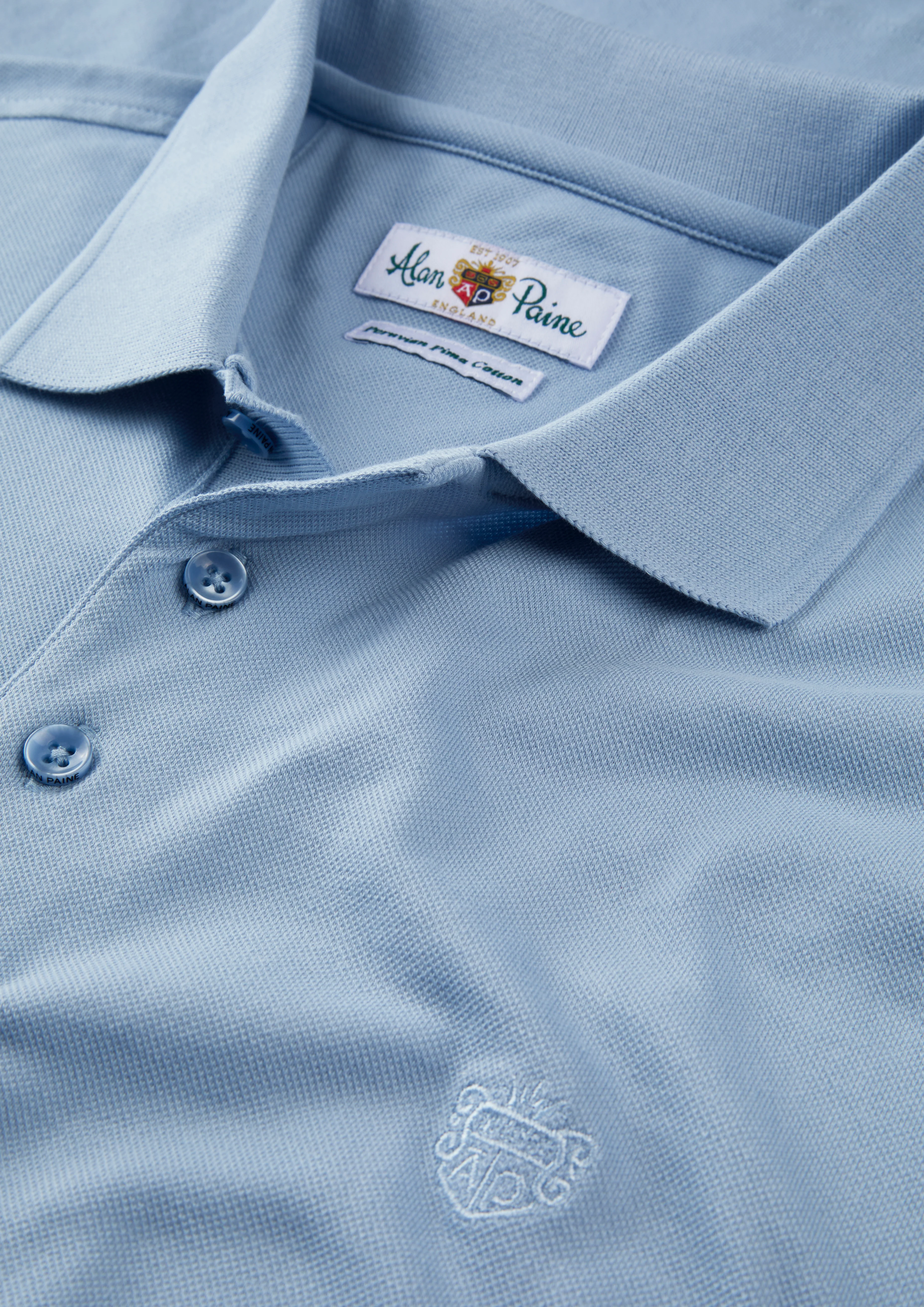 Fritton Pique Polo Shirt In Light Blue - Image 3