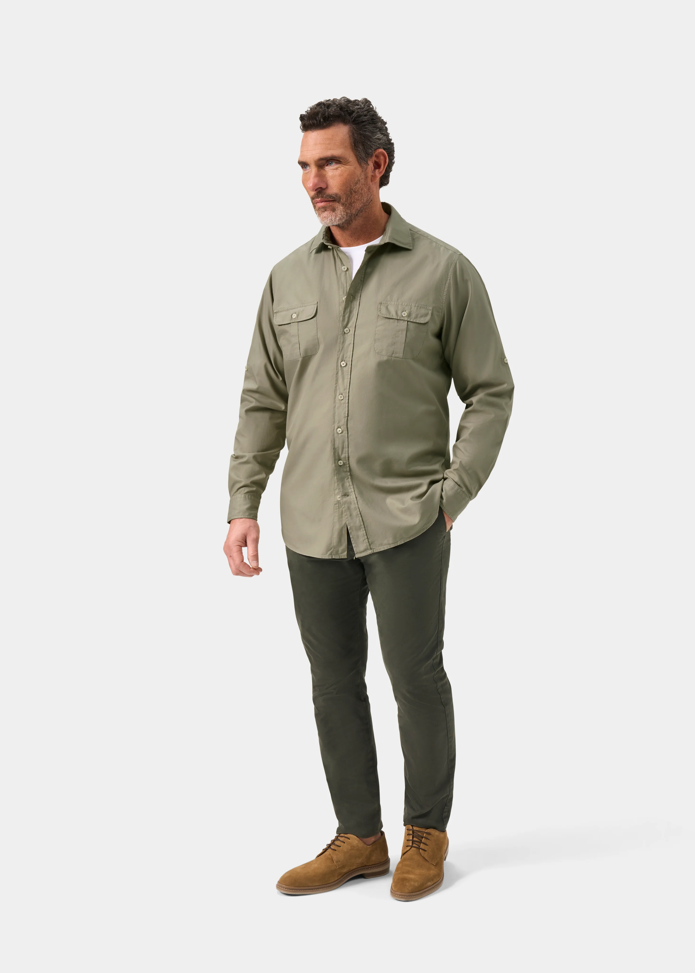 Morowe Men's Long Sleeve Safari Shirt In Light Kaki - Classic Fit - Image 2
