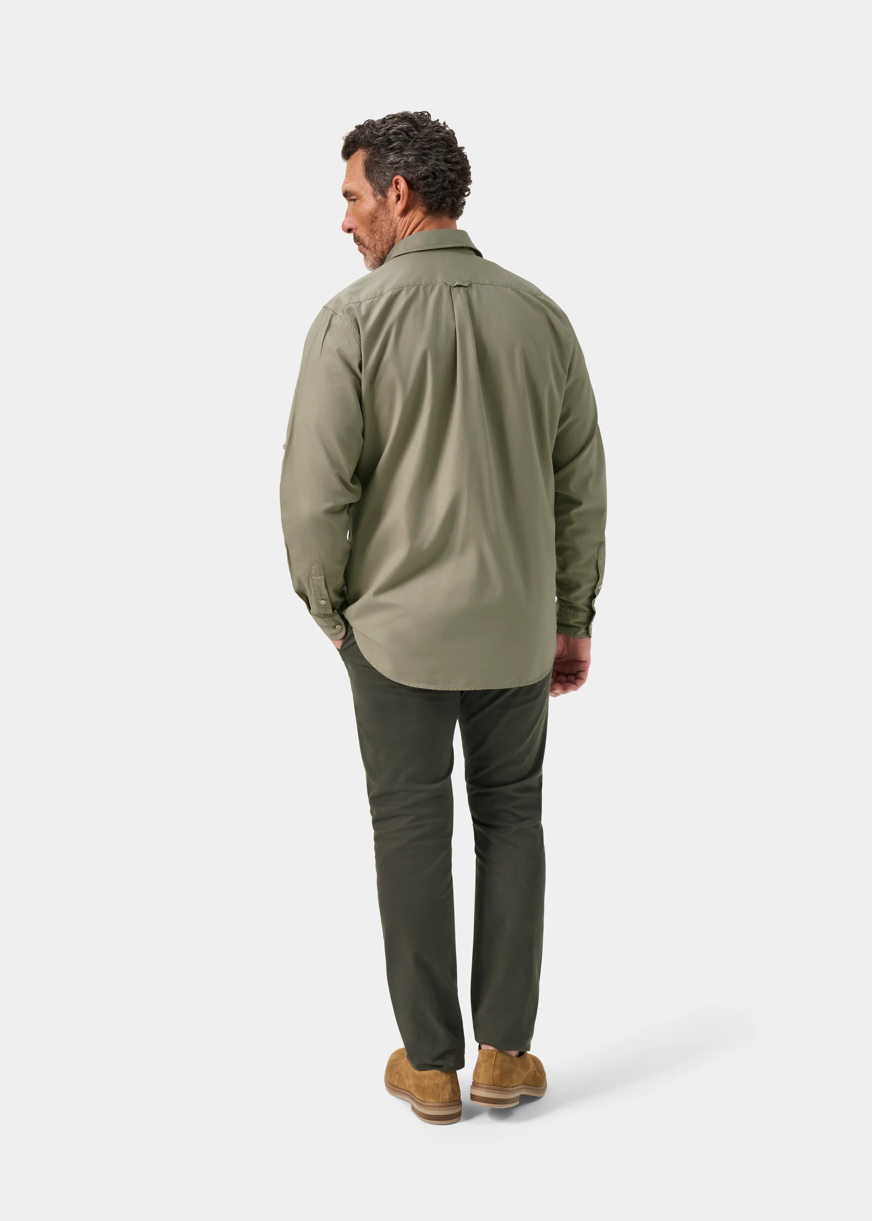 Morowe Men's Long Sleeve Safari Shirt In Light Kaki - Classic Fit - Image 7