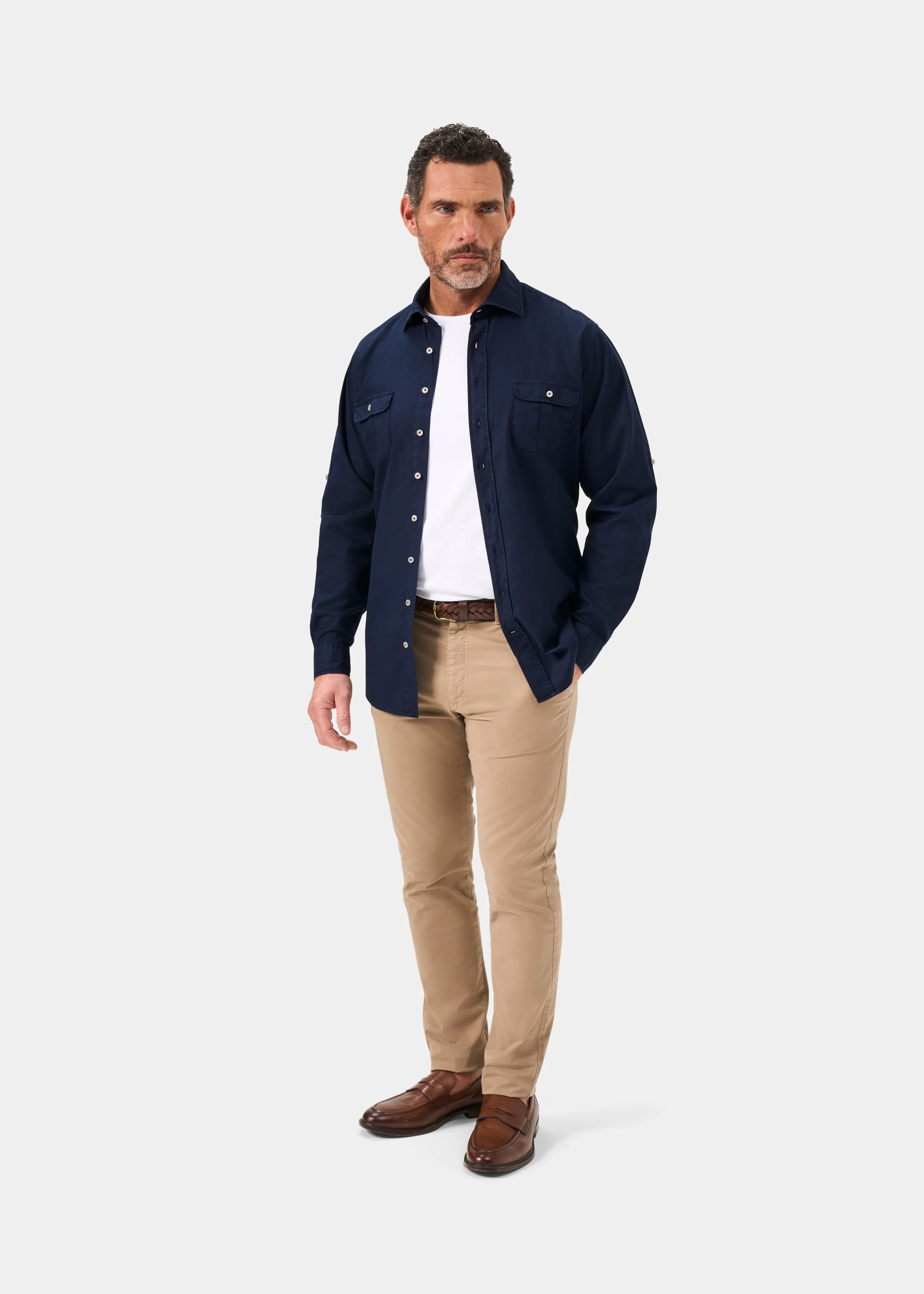 Morowe Men's Long Sleeve Safari Shirt In Navy - Classic Fit - Image 2