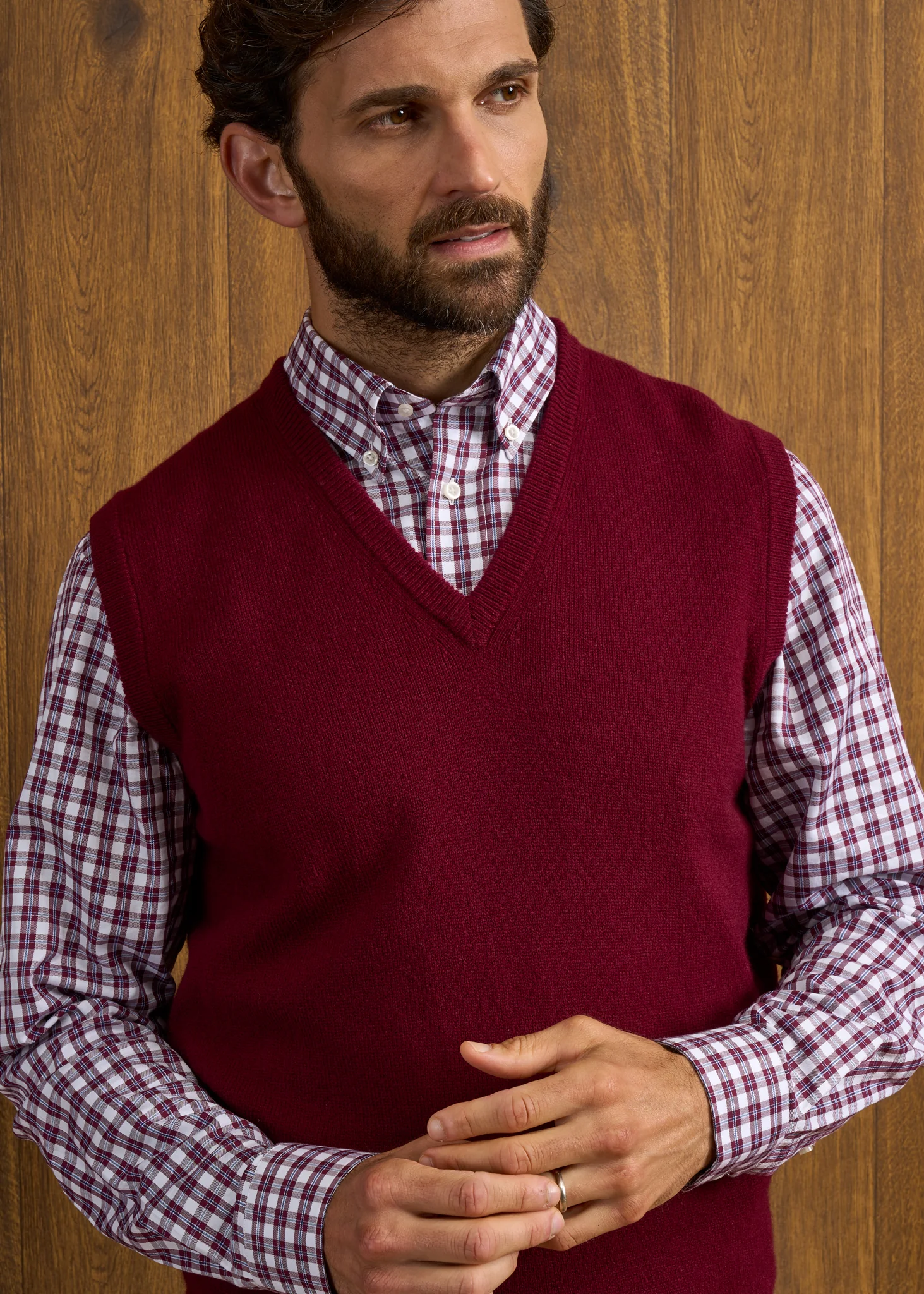 Norfolk Men's Lambswool Slipover in Bordeaux - Classic Fit - Image 2