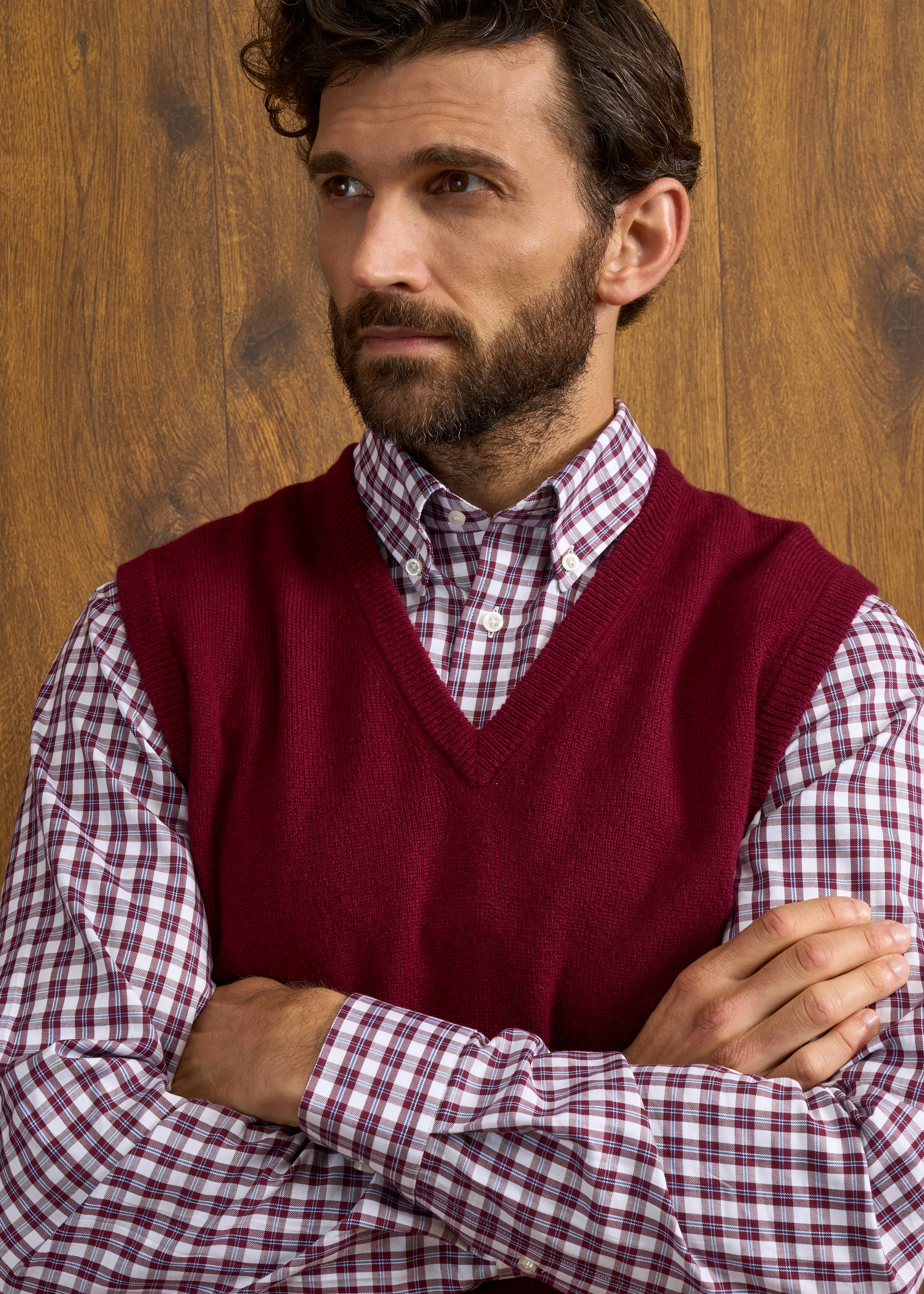 Norfolk Men's Lambswool Slipover in Bordeaux - Classic Fit - Image 3