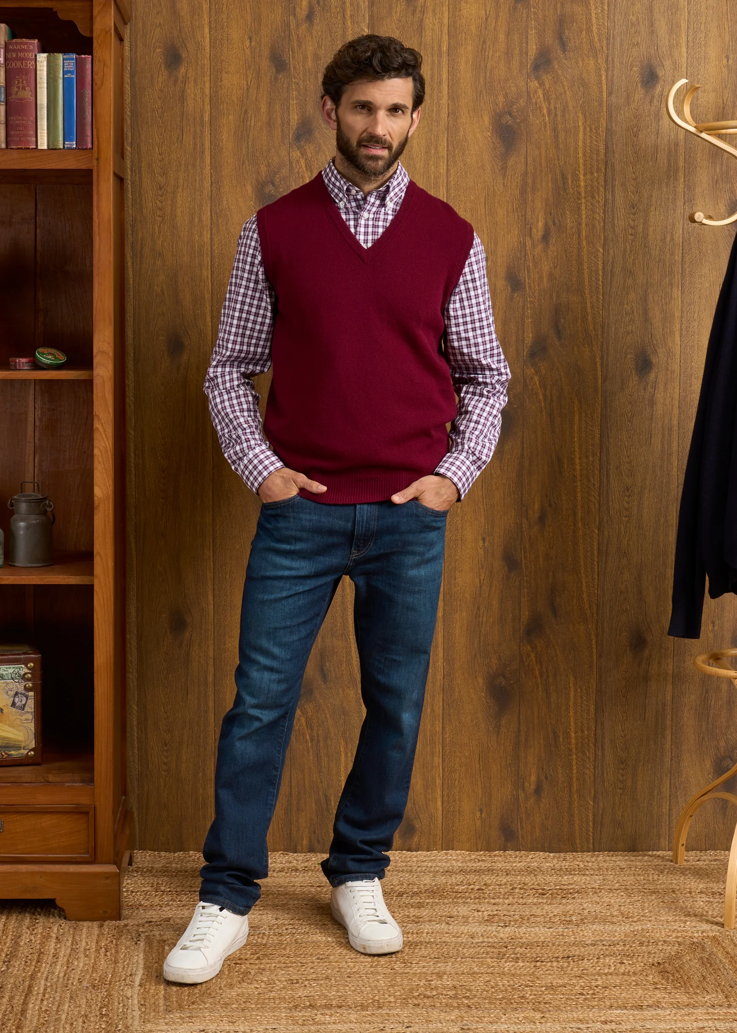 Norfolk Men's Lambswool Slipover in Bordeaux - Classic Fit - Image 4